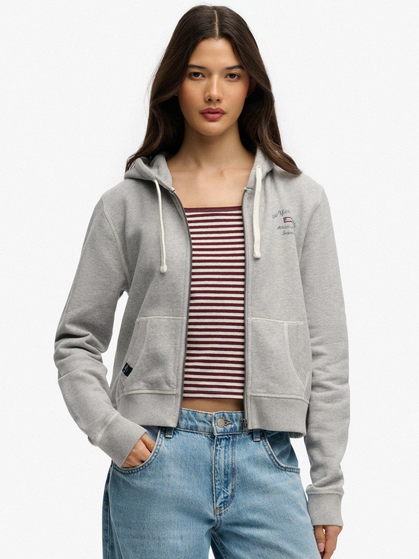 Image 1 of 5 of Superdry Athletic Essentials Relaxed Crop Zip Hoodie - Grey