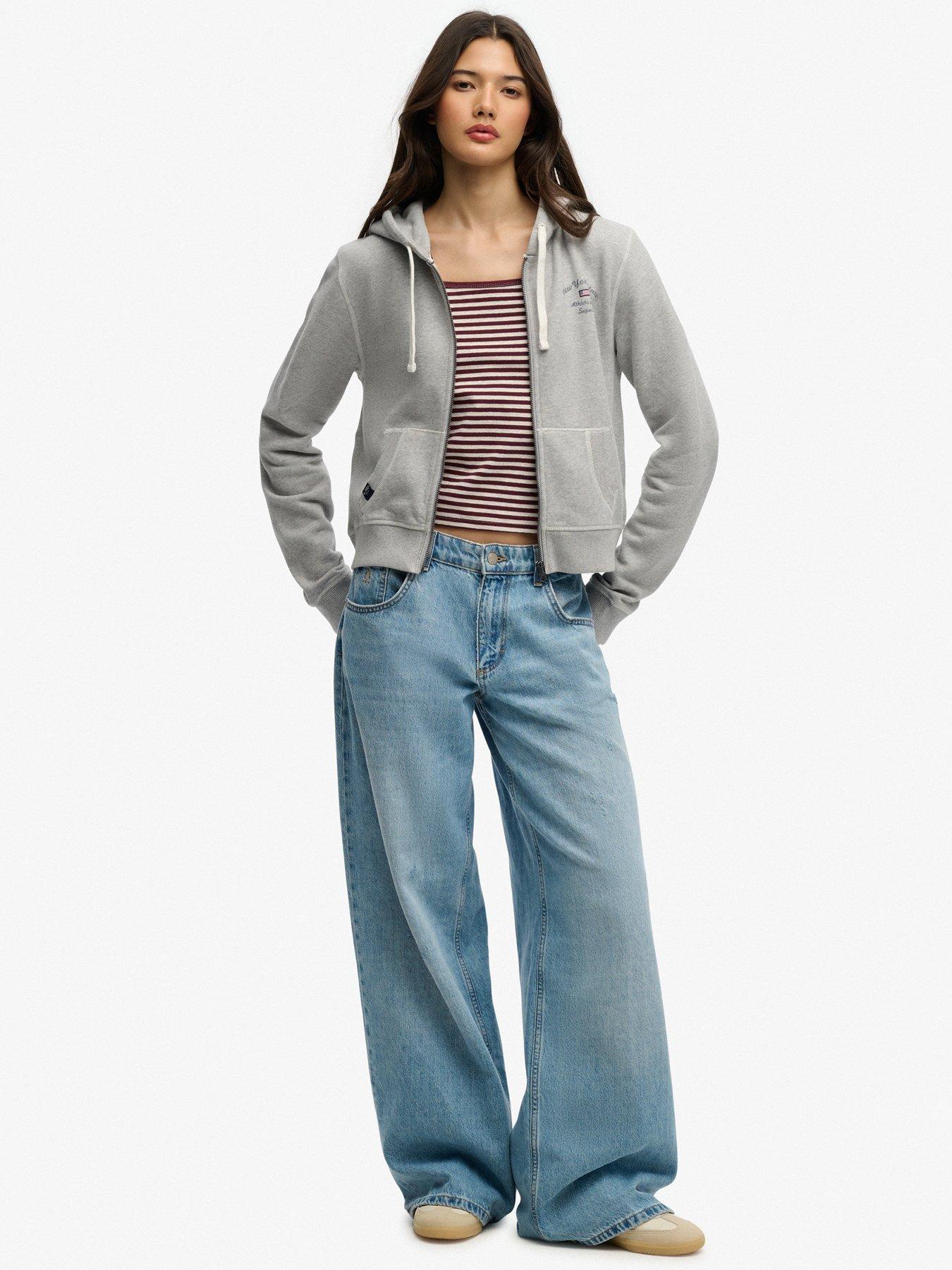 Image 3 of 5 of Superdry Athletic Essentials Relaxed Crop Zip Hoodie - Grey