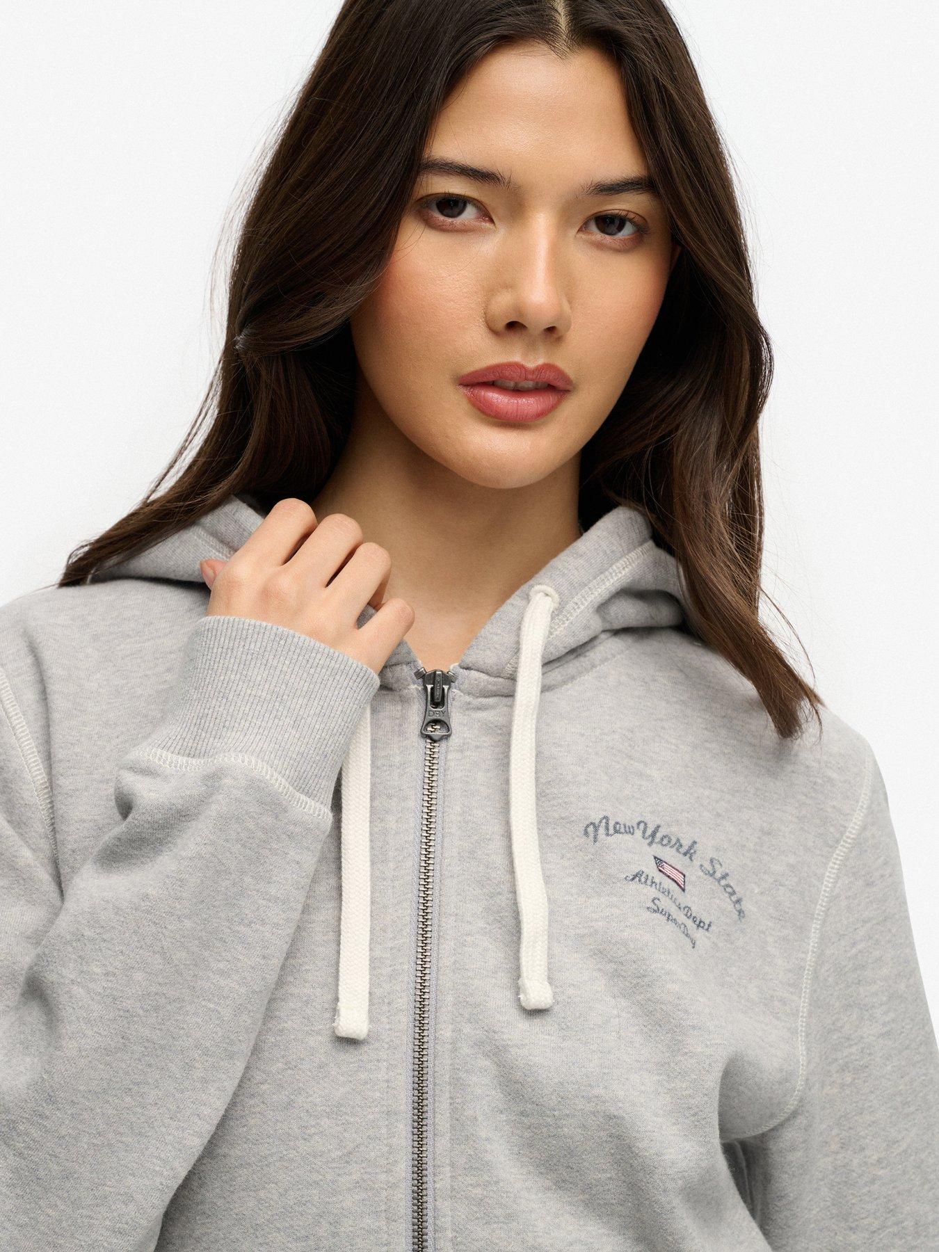Image 4 of 5 of Superdry Athletic Essentials Relaxed Crop Zip Hoodie - Grey