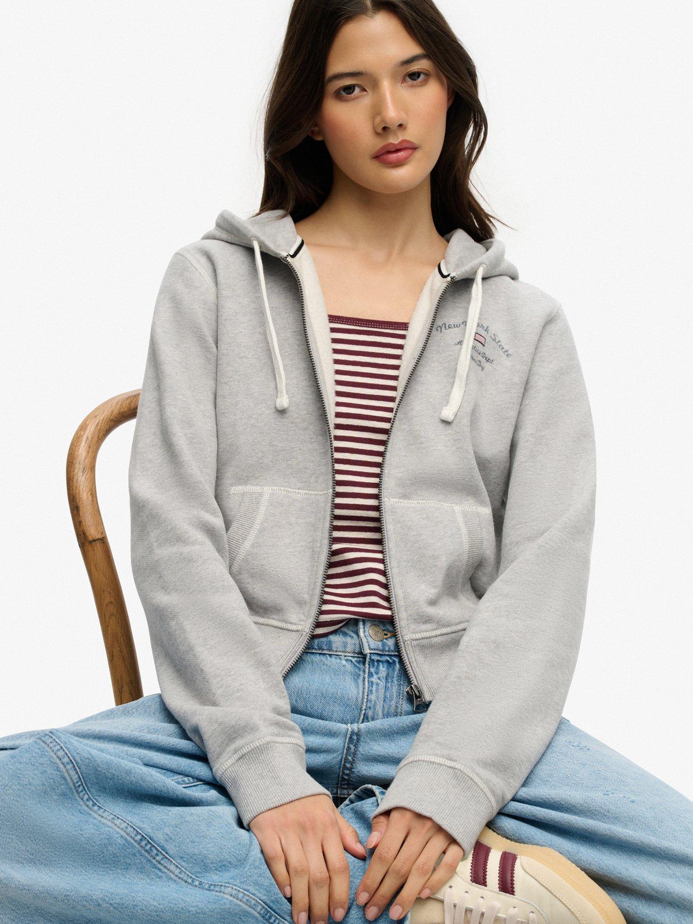 Image 5 of 5 of Superdry Athletic Essentials Relaxed Crop Zip Hoodie - Grey