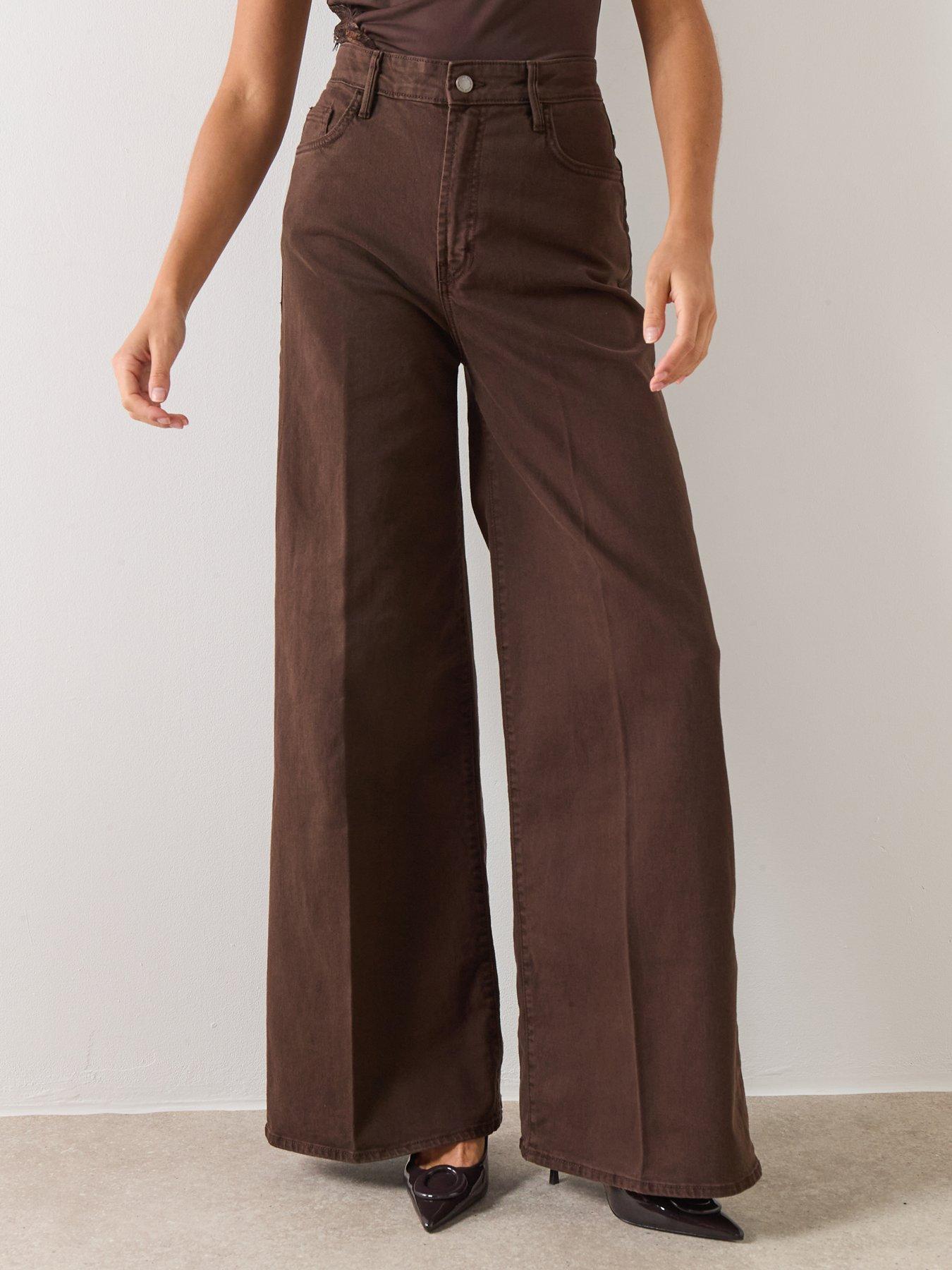 Image 1 of 6 of Mango Danila High Waisted Wide Leg Jeans - Brown