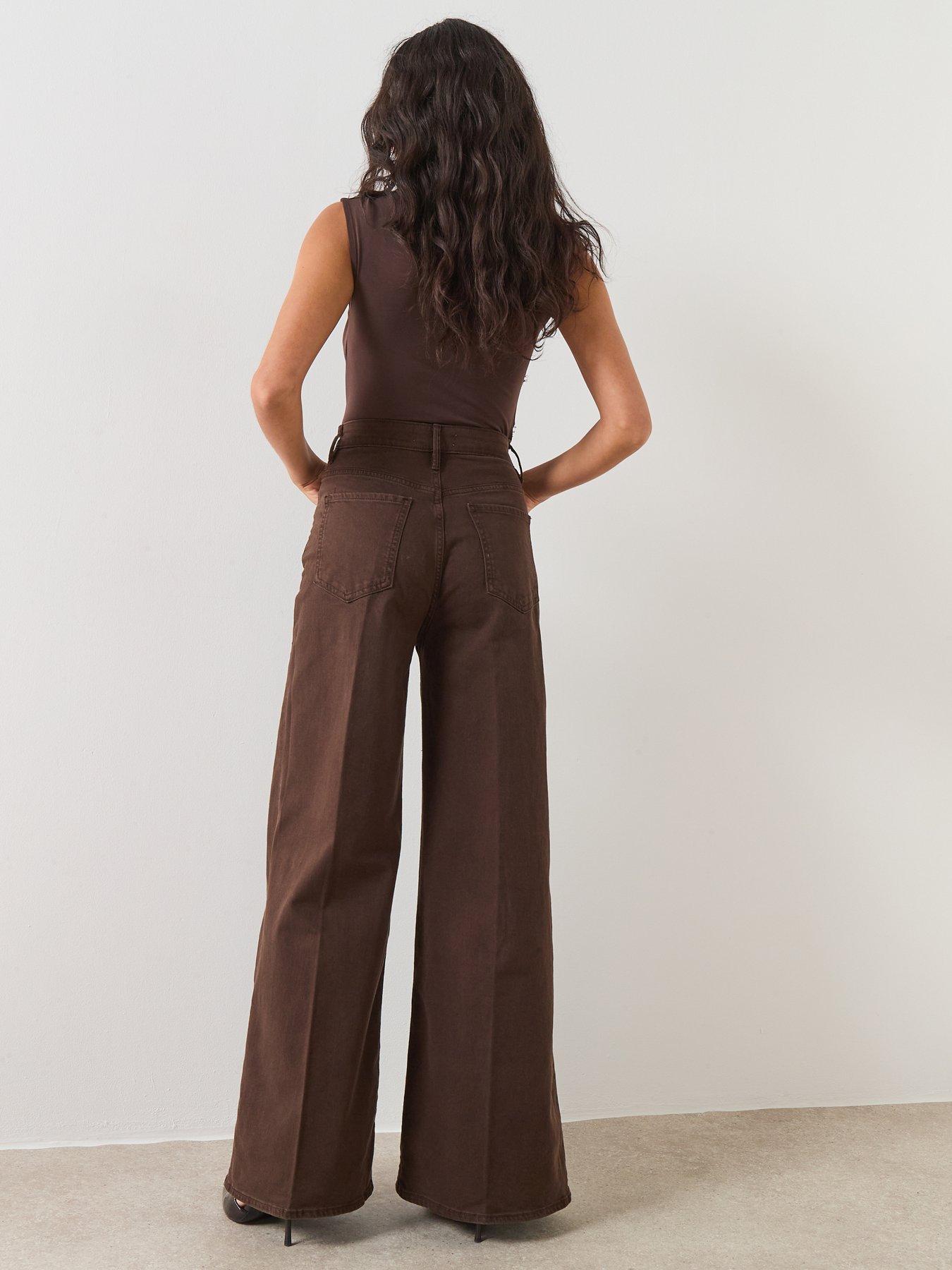 Image 4 of 6 of Mango Danila High Waisted Wide Leg Jeans - Brown
