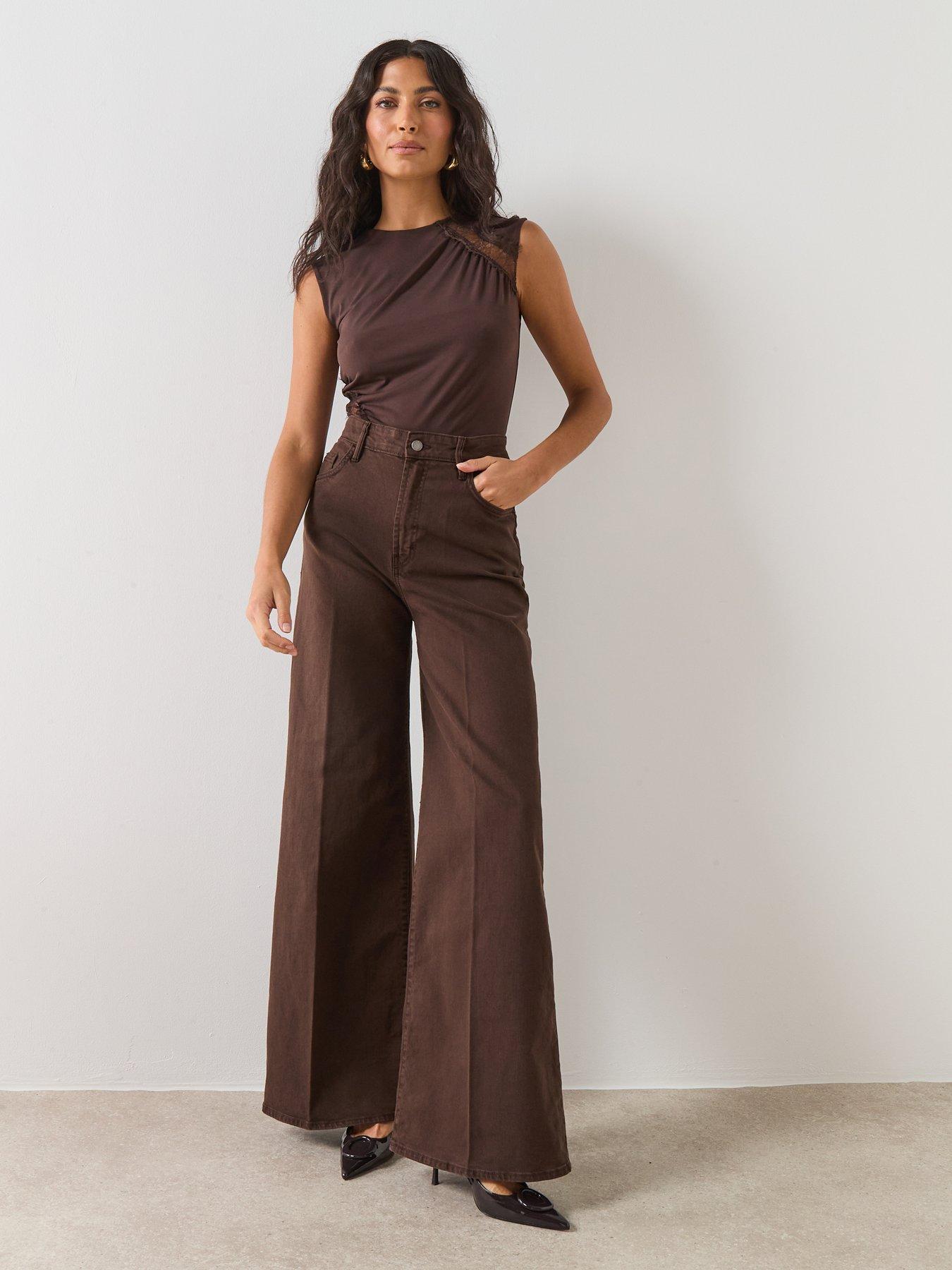 Image 5 of 6 of Mango Danila High Waisted Wide Leg Jeans - Brown