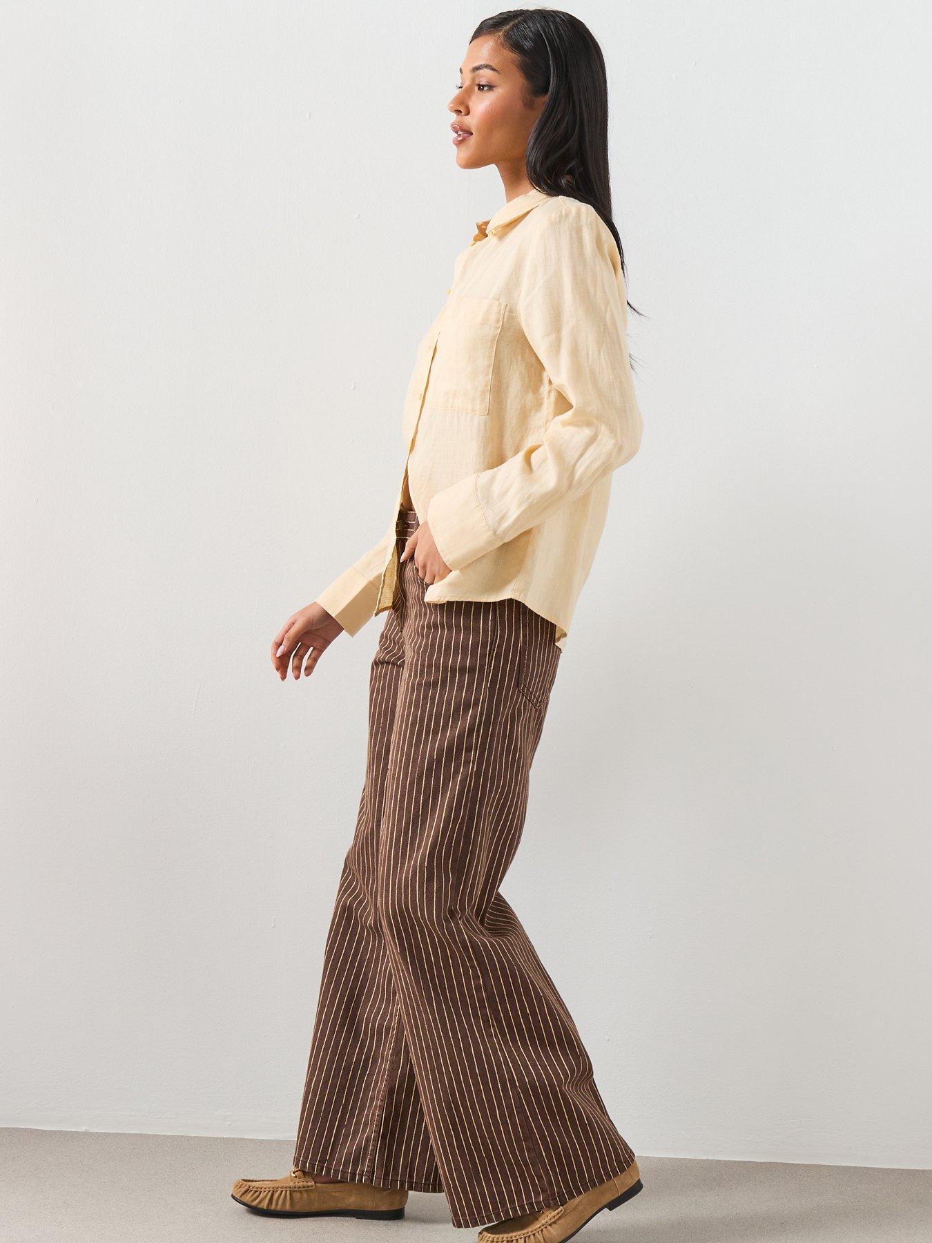 Image 6 of 6 of Mango Wide Leg Striped Jeans - Brown