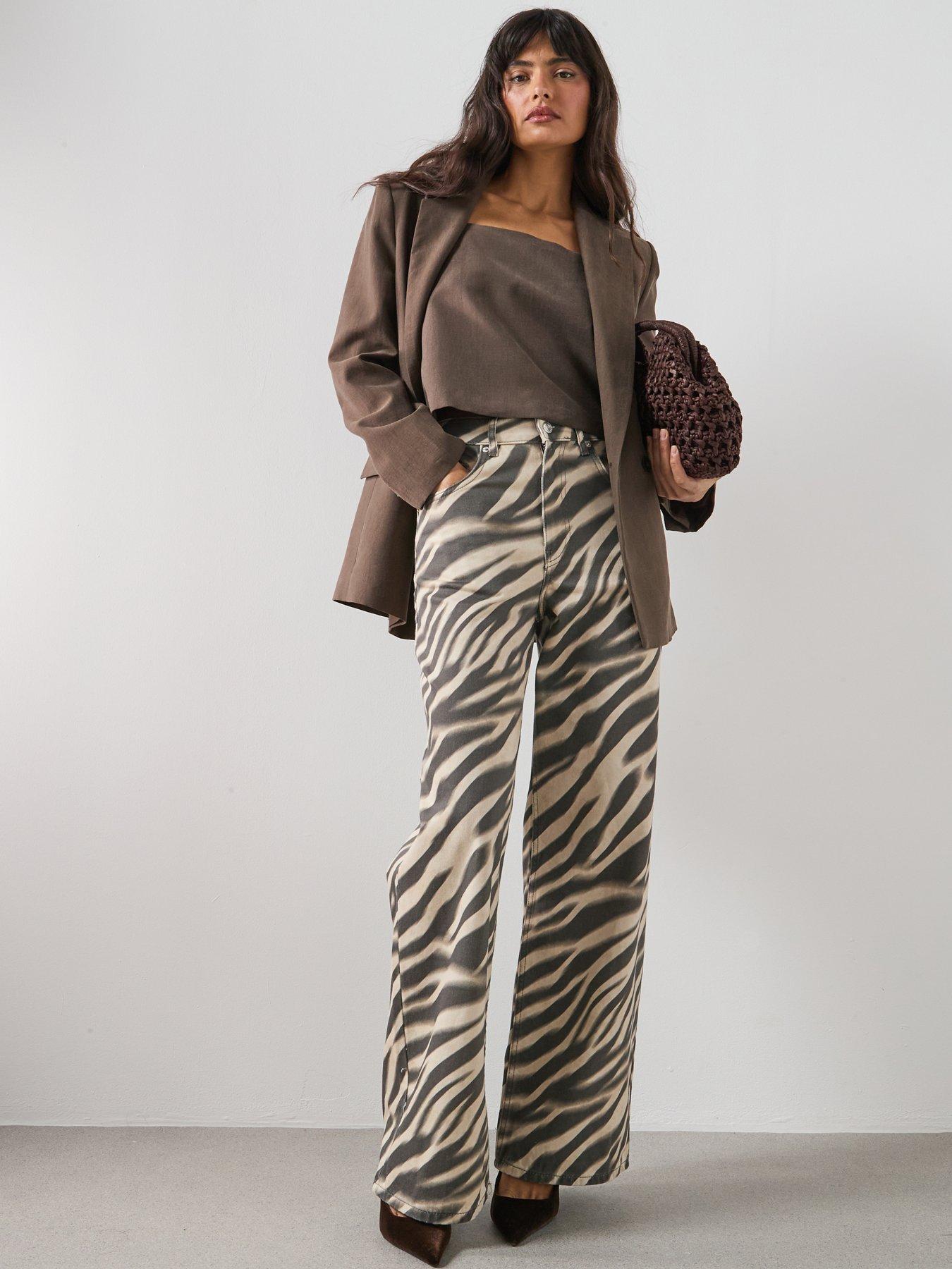 Image 1 of 6 of Mango Zebra-Print Straight-Fit Jeans - Cream