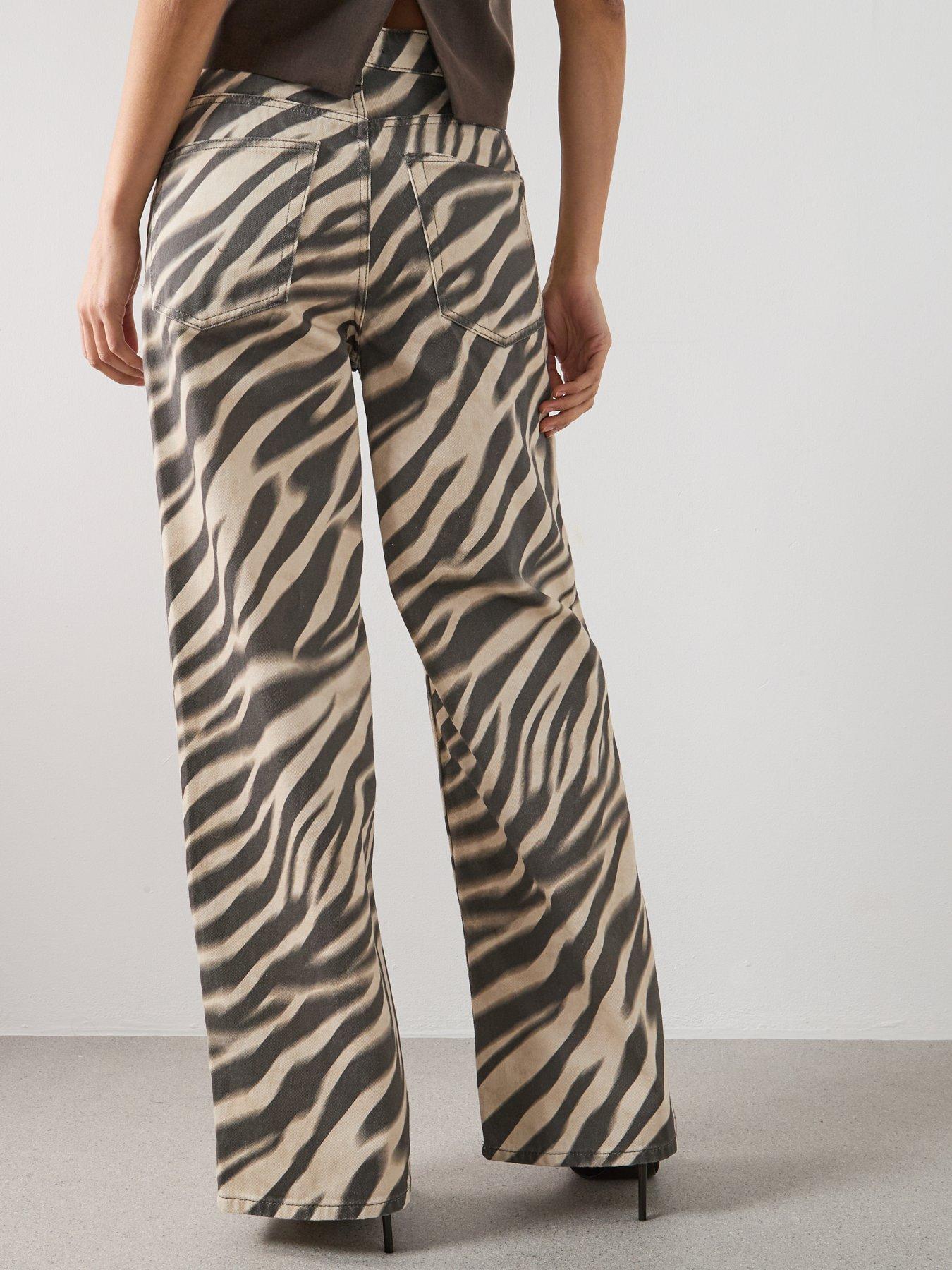 Image 2 of 6 of Mango Zebra-Print Straight-Fit Jeans - Cream