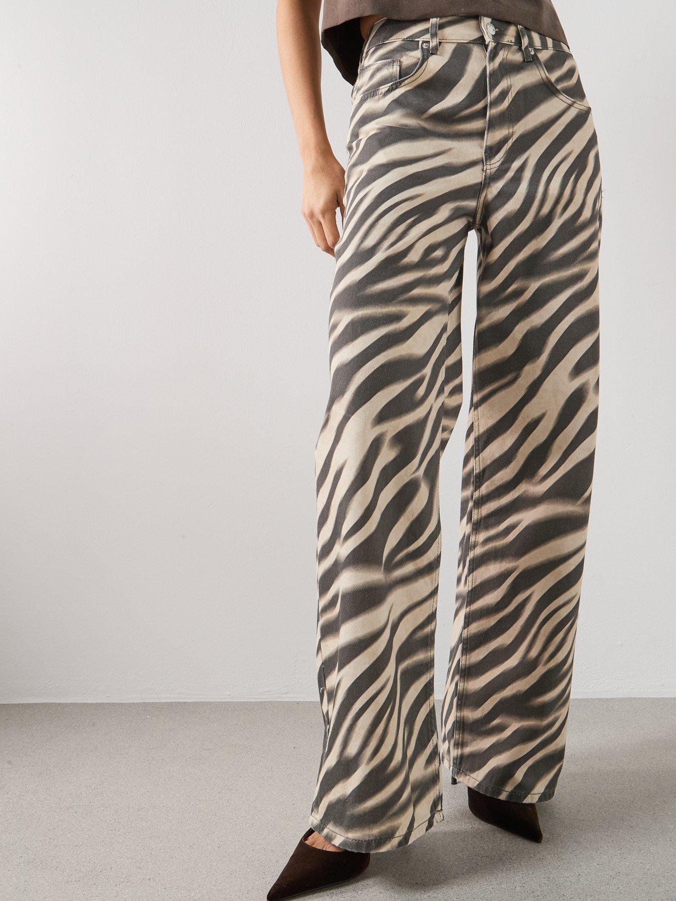 Image 4 of 6 of Mango Zebra-Print Straight-Fit Jeans - Cream