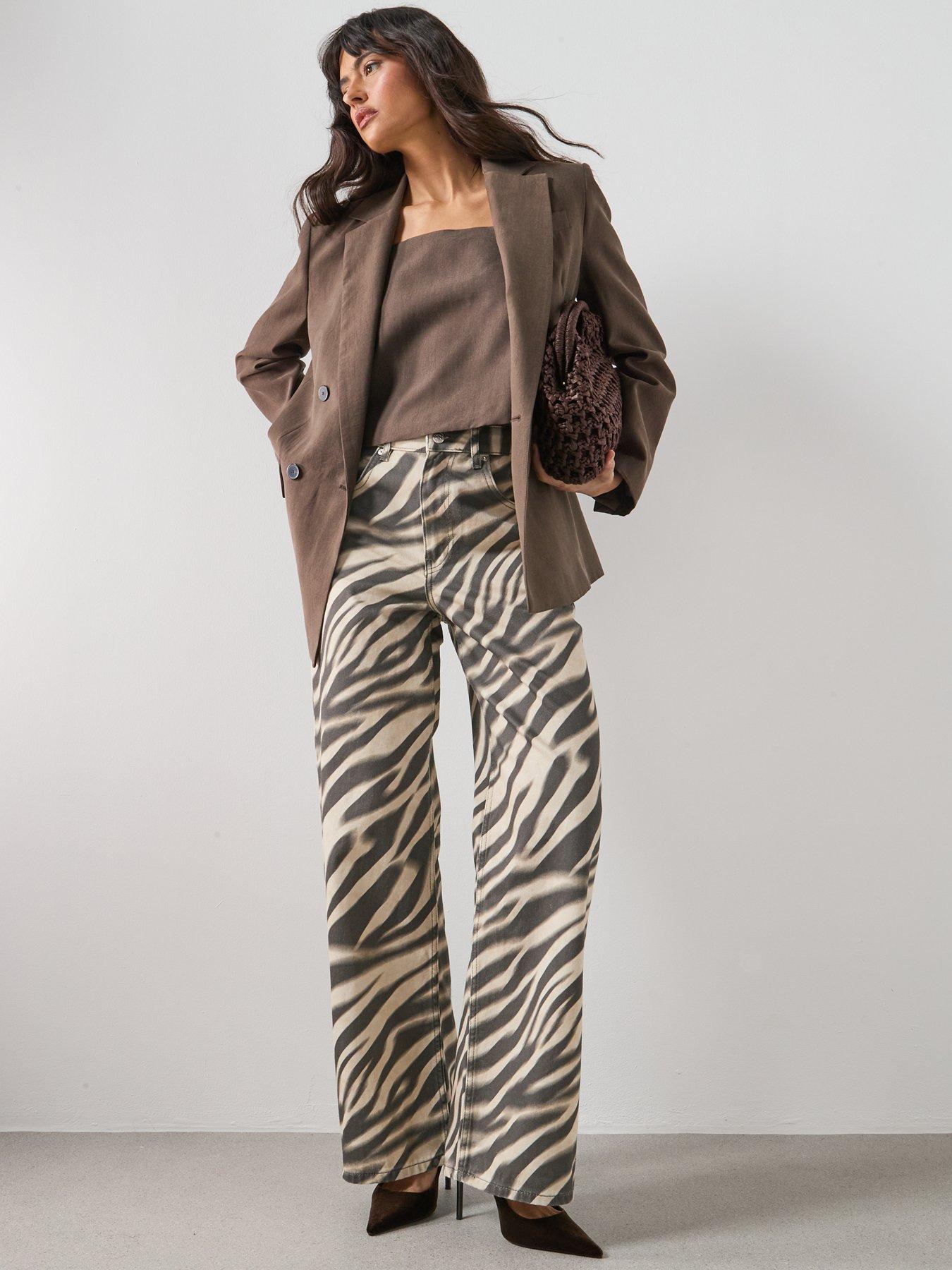 Image 5 of 6 of Mango Zebra-Print Straight-Fit Jeans - Cream