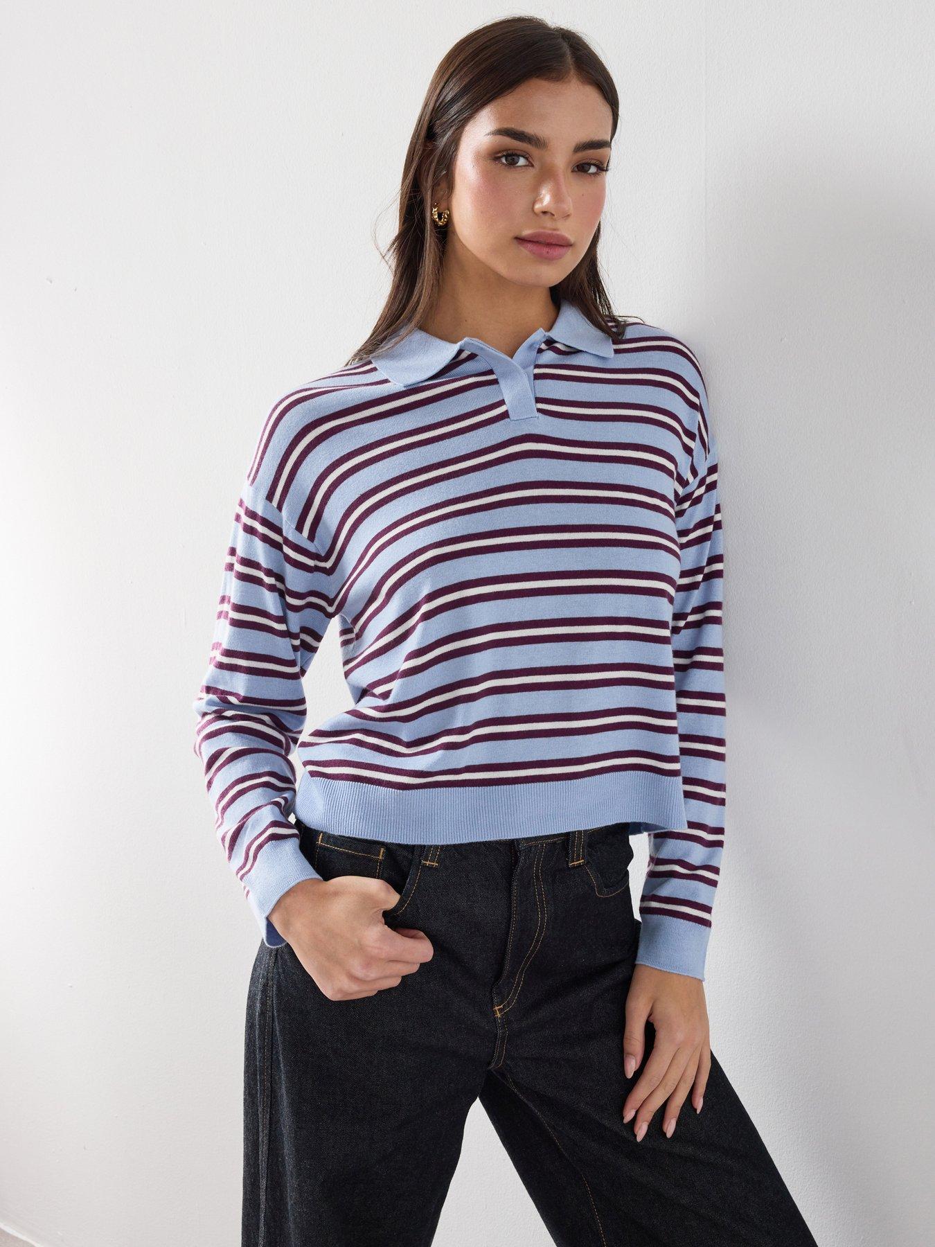 mango-striped-polo-neck-sweater-bluefront
