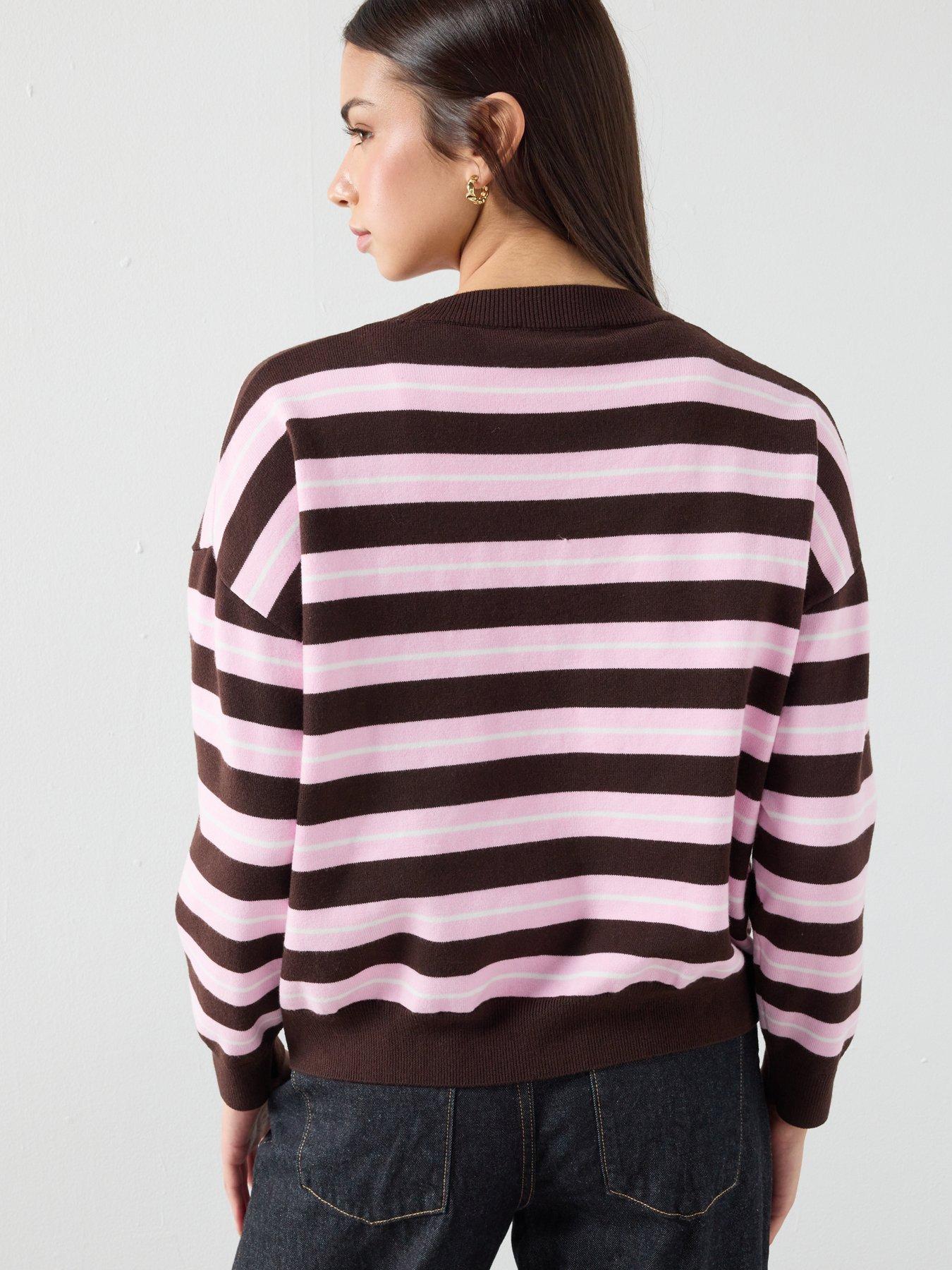 Image 2 of 6 of Mango Knit Striped Sweater - Brown