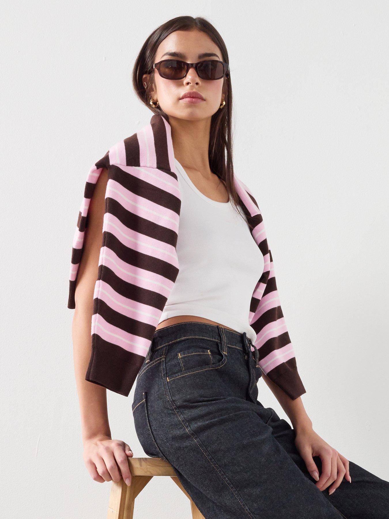 Image 5 of 6 of Mango Knit Striped Sweater - Brown