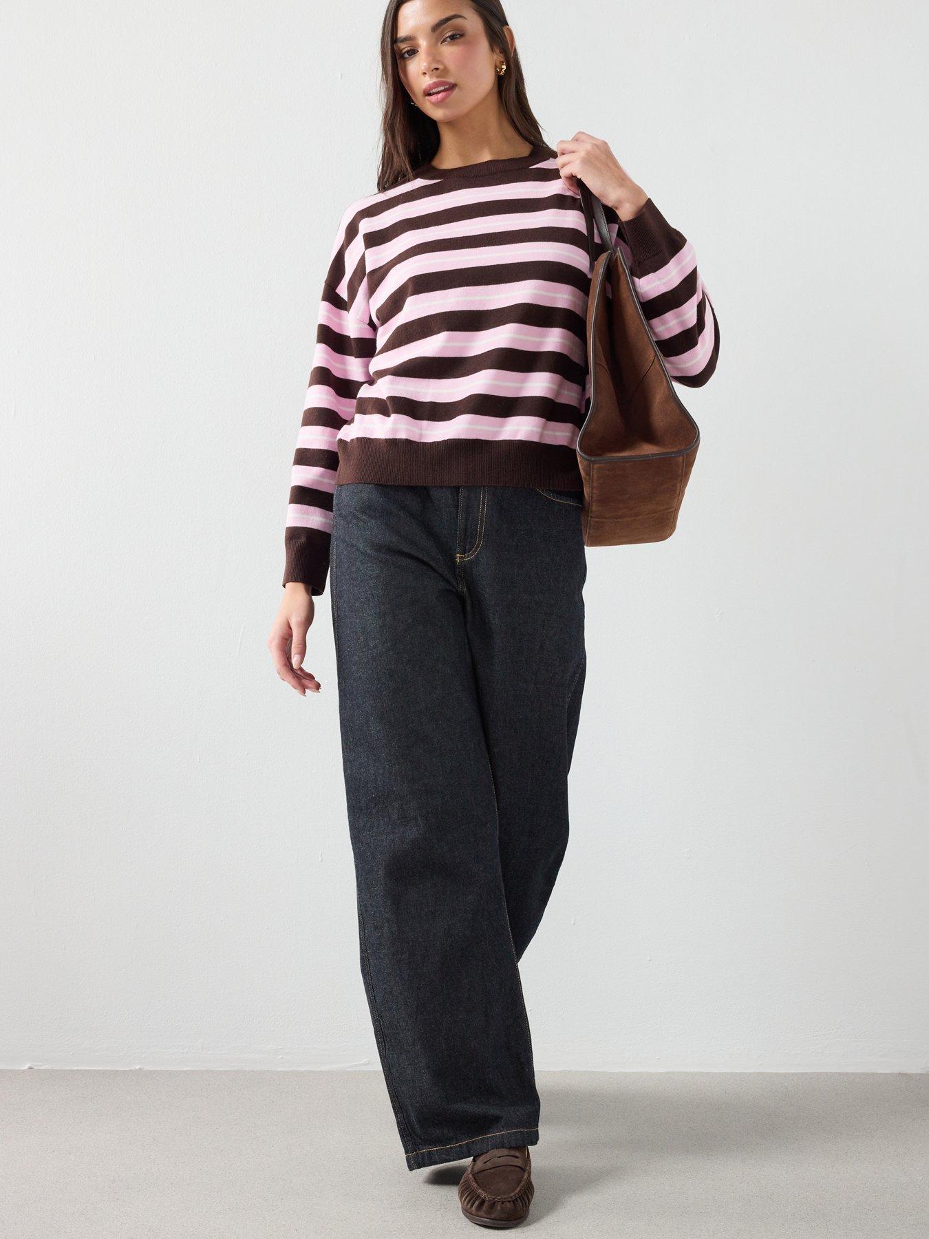 Image 6 of 6 of Mango Knit Striped Sweater - Brown