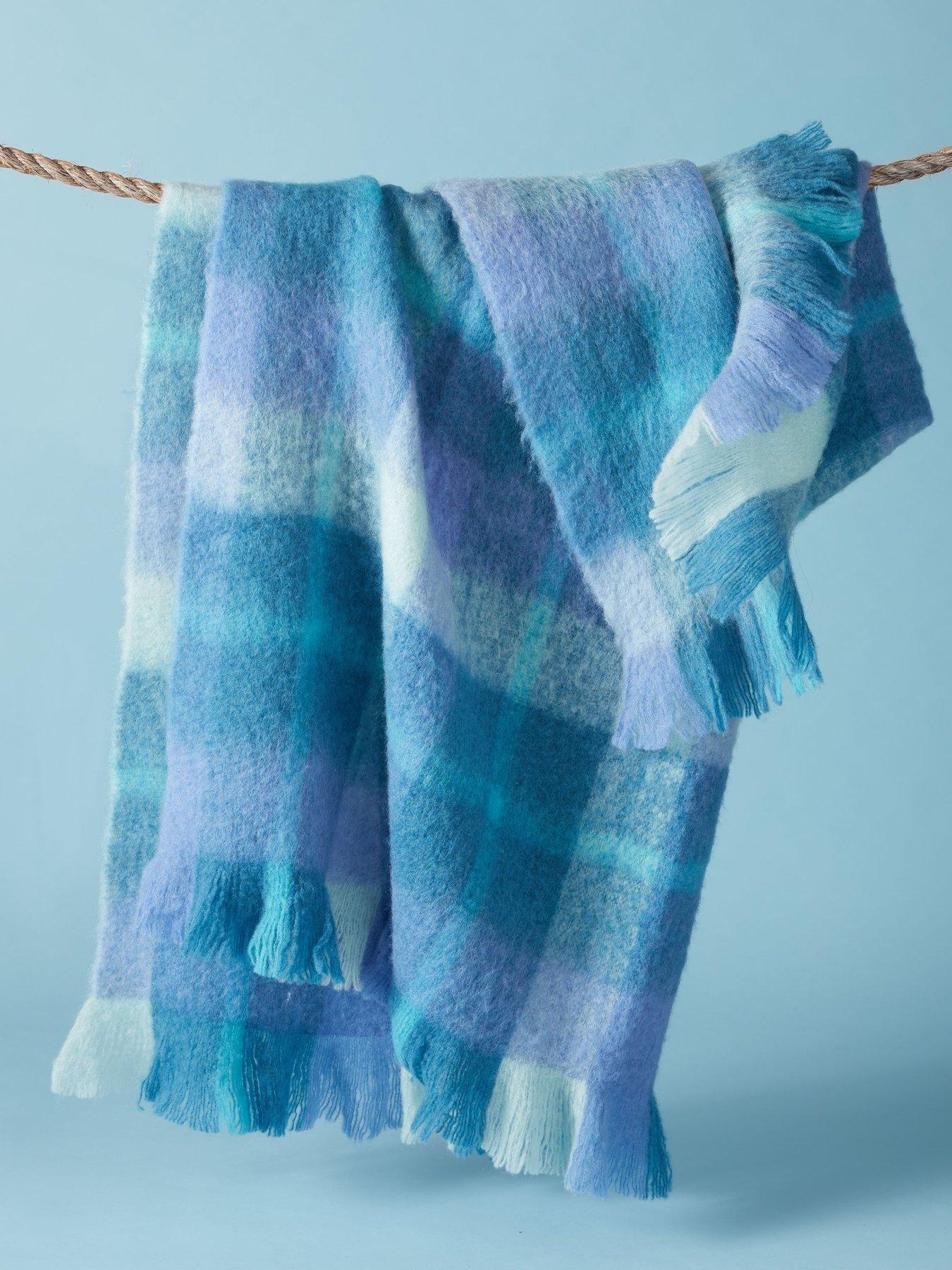 Bluebellgray Highland Check Sea Blue Throw 130cm X 170cm