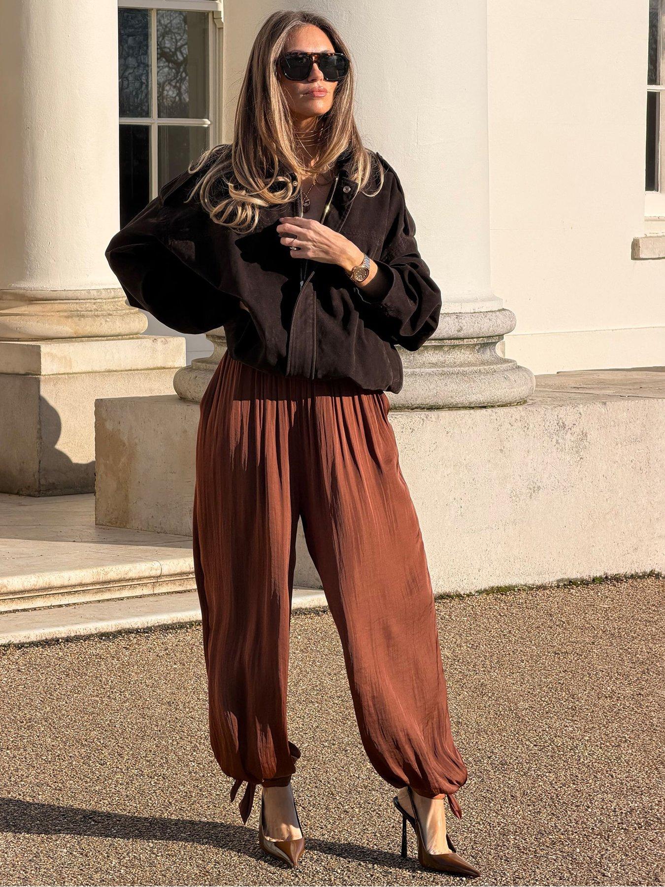 Friends Like These Satin Tie Side Balloon Trouser - Brown