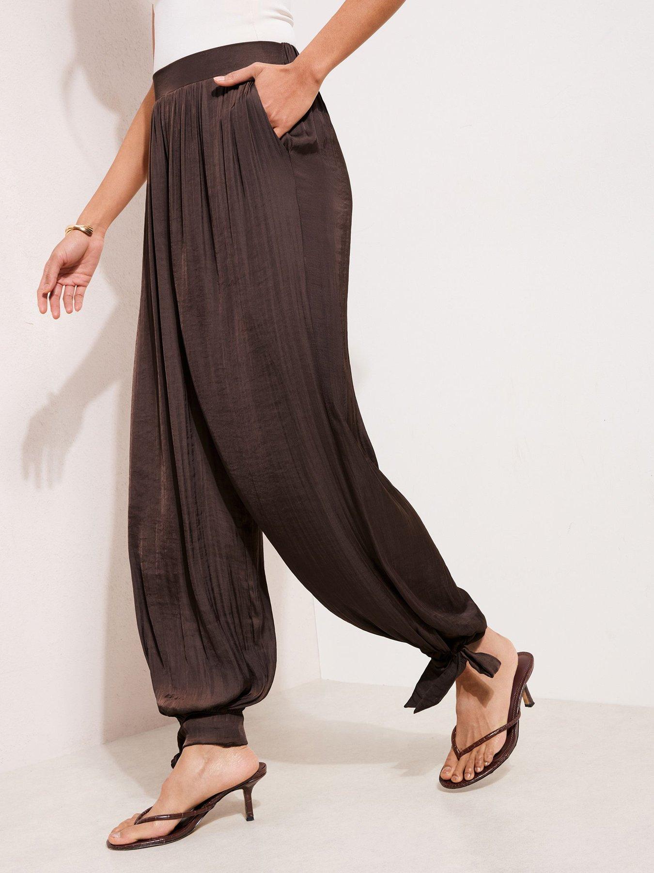 Friends Like These Satin Tie Side Balloon Trouser - Brown