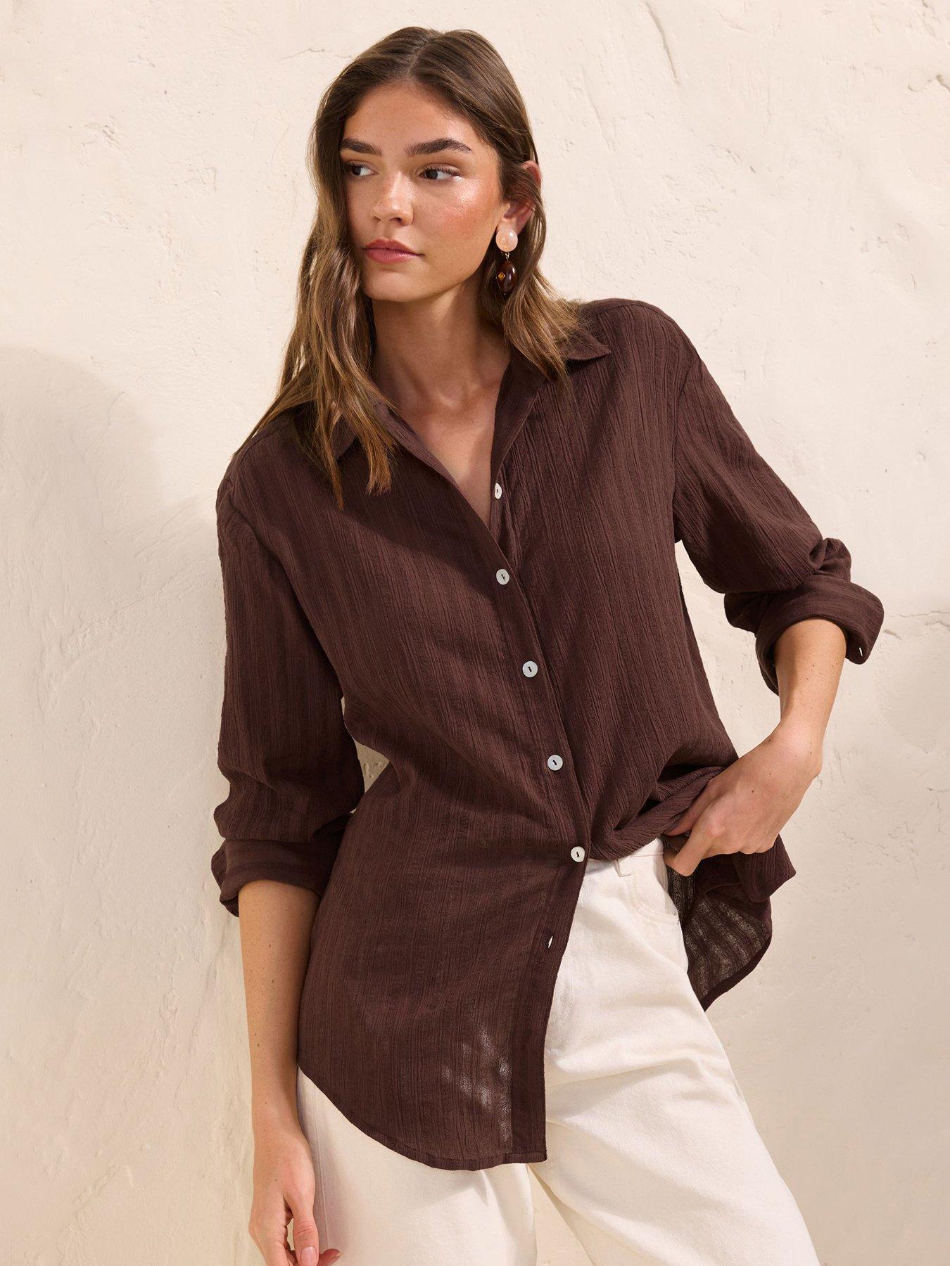 Friends Like These Textured Oversize Shirt - Chocolate Brown