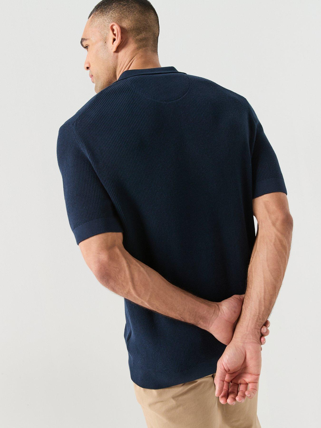 Image 2 of 5 of GANT Micro Textured Cotton Knitted Short Sleeve Polo Shirt - Navy