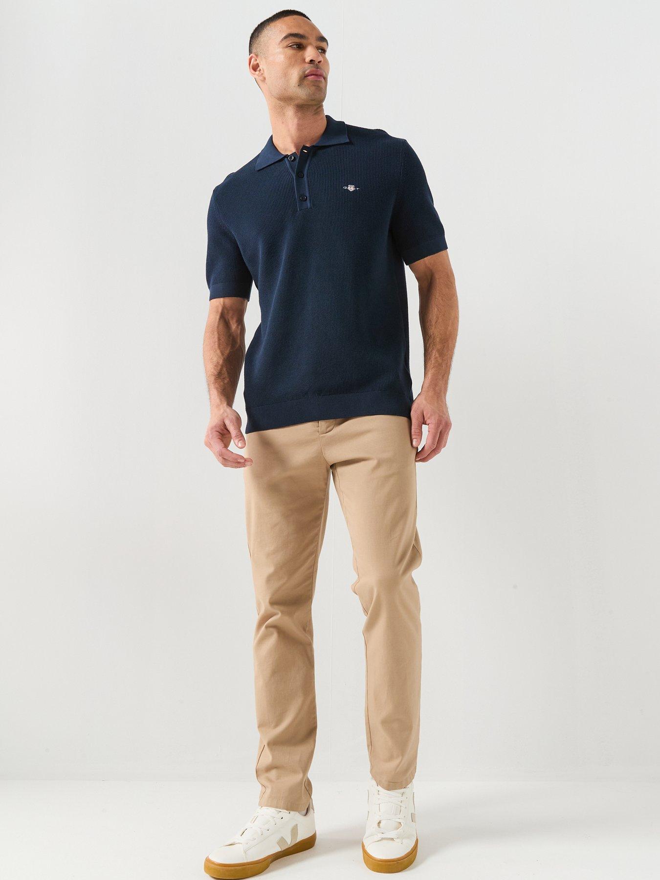Image 3 of 5 of GANT Micro Textured Cotton Knitted Short Sleeve Polo Shirt - Navy