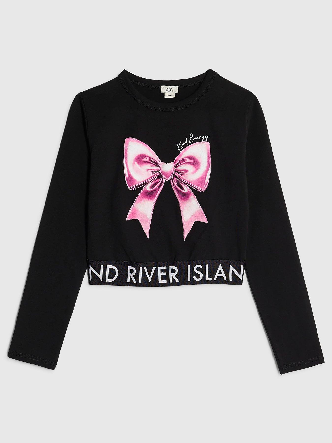 River Island Older Girls Kind Energy Shiny Bow Top - Black