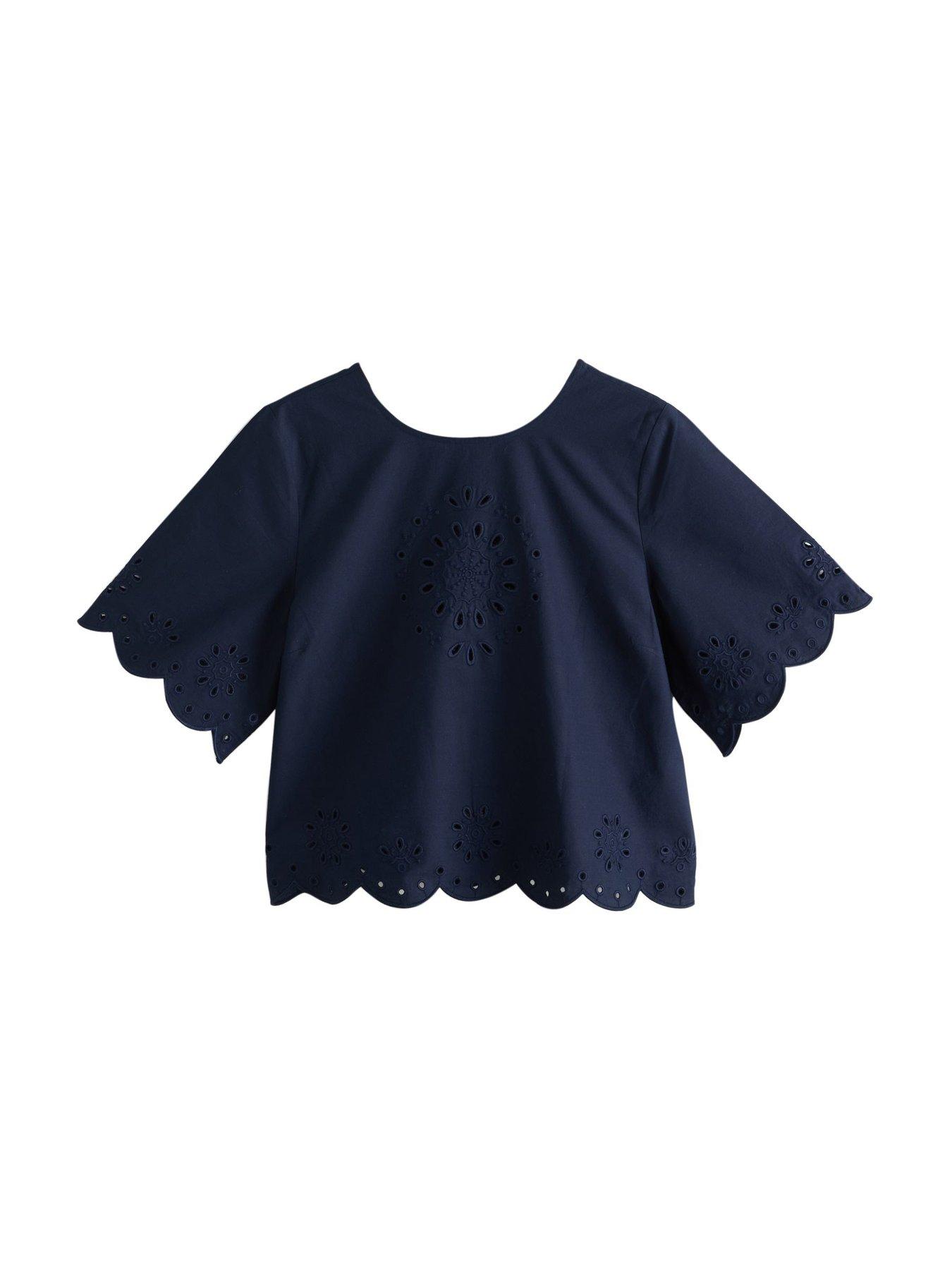 Image 3 of 6 of Laura Ashley Broderie Scallop Co Ord Top - Navy