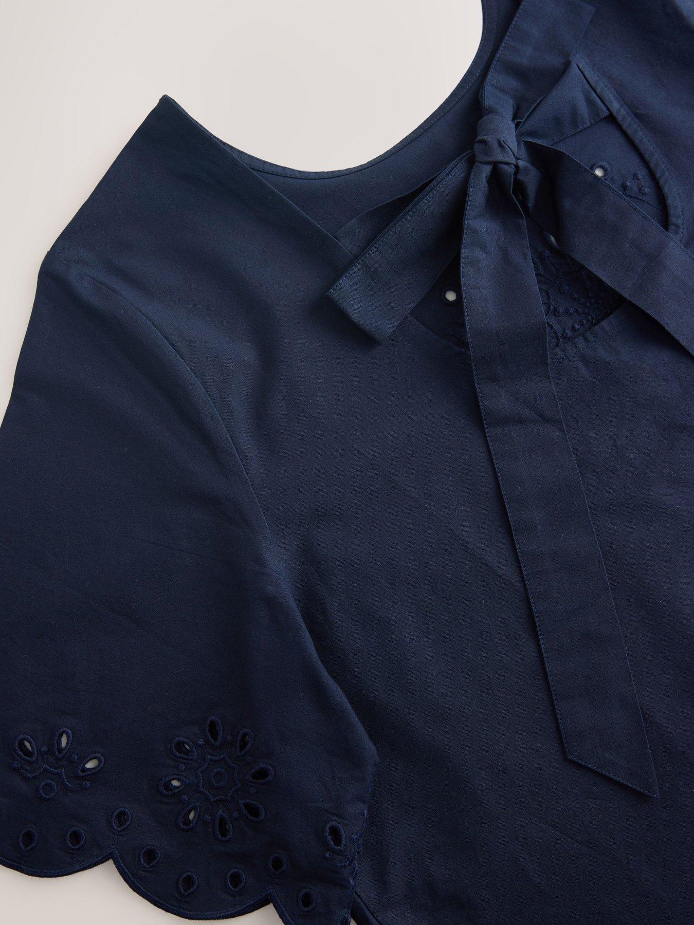 Image 5 of 6 of Laura Ashley Broderie Scallop Co Ord Top - Navy