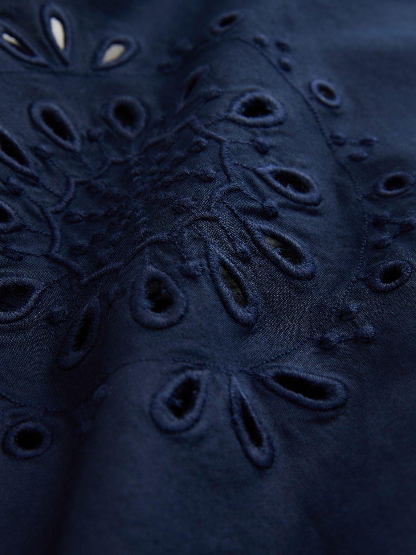 Image 6 of 6 of Laura Ashley Broderie Scallop Co Ord Top - Navy