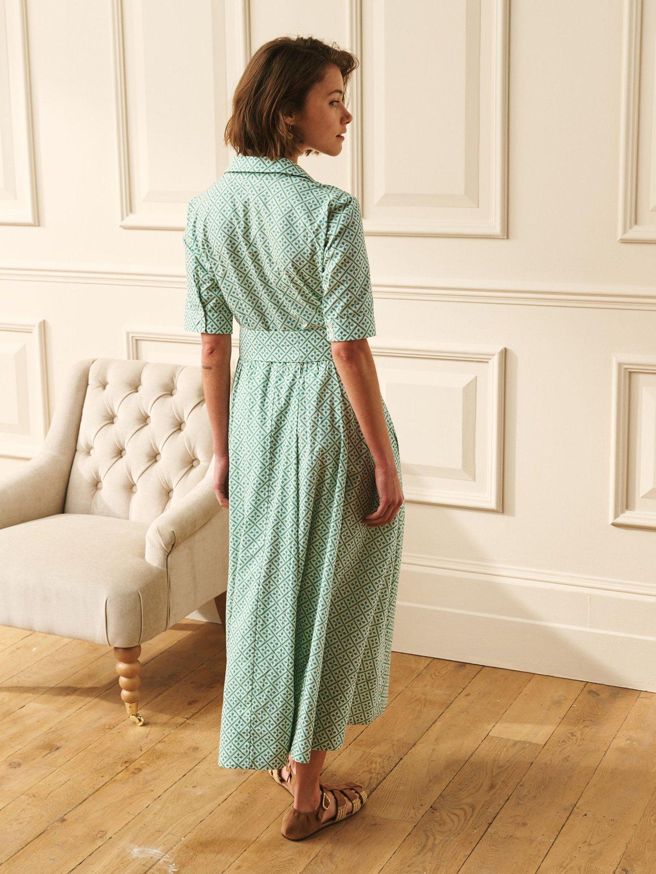 Image 2 of 6 of Laura Ashley Geometric Shirt Dress - Green