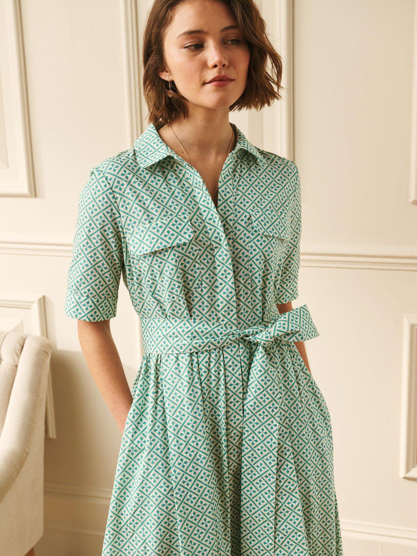 Image 3 of 6 of Laura Ashley Geometric Shirt Dress - Green