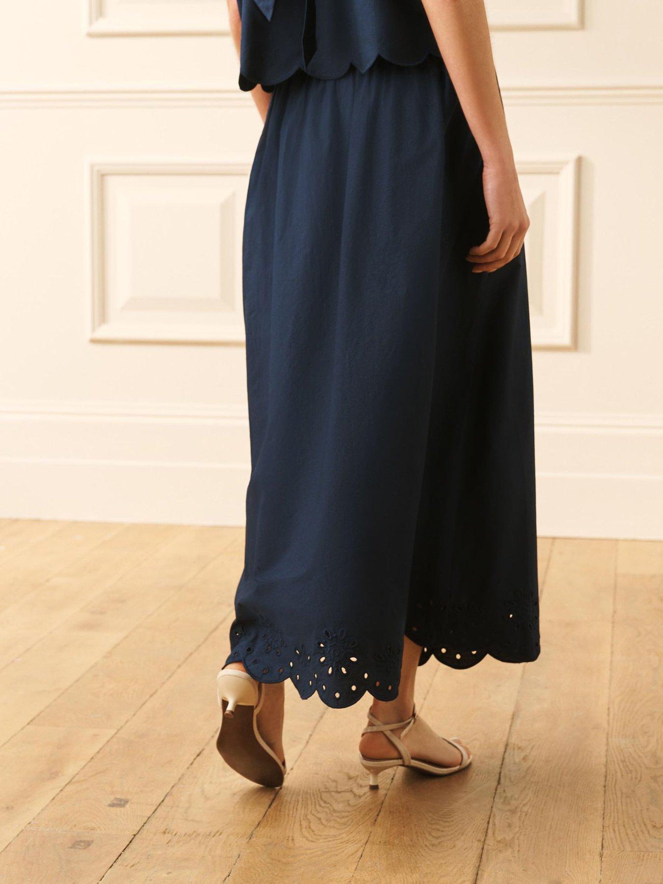 Image 2 of 7 of Laura Ashley Broderie Co-Ord Skirt - Navy
