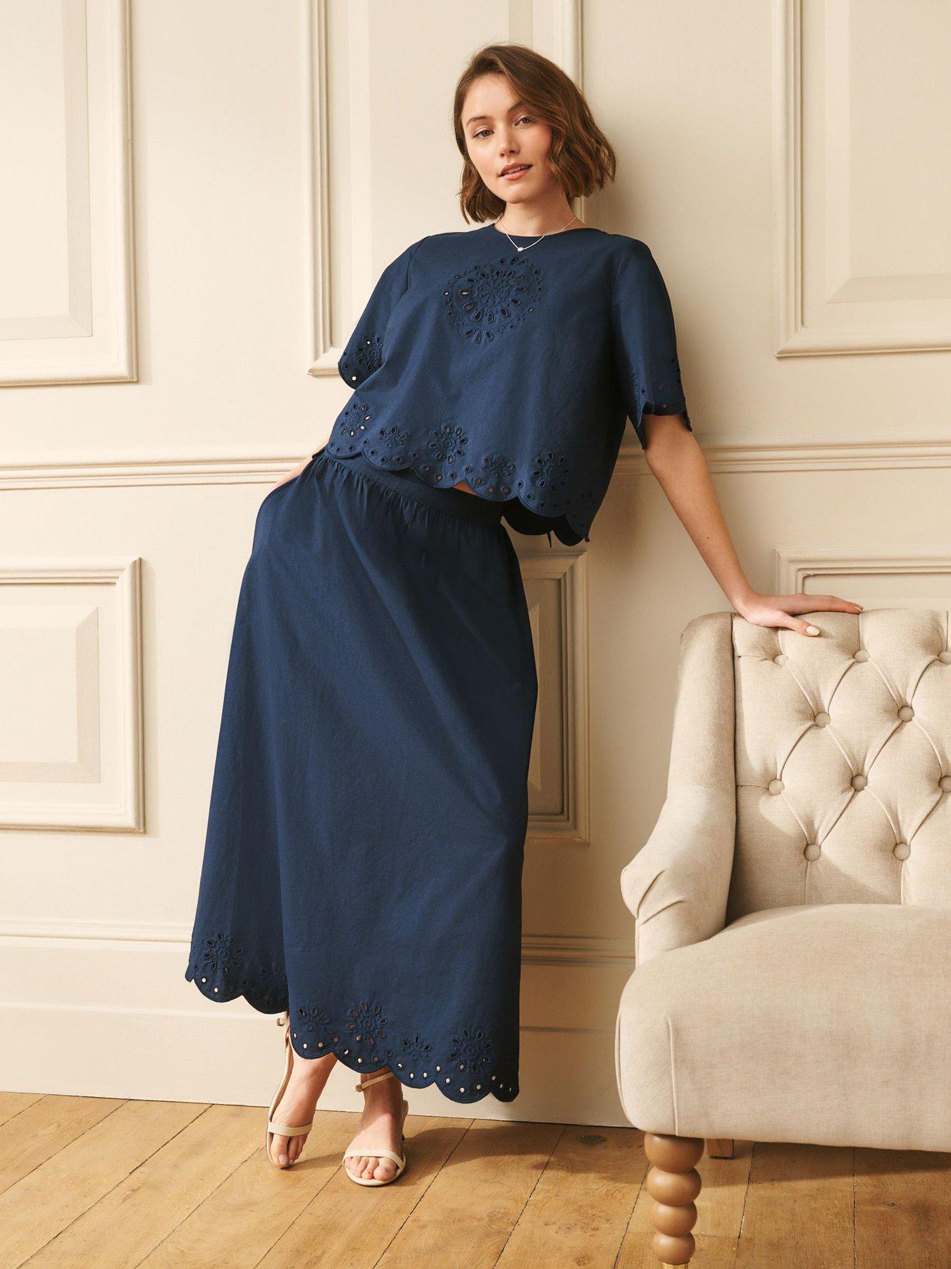 Image 3 of 7 of Laura Ashley Broderie Co-Ord Skirt - Navy