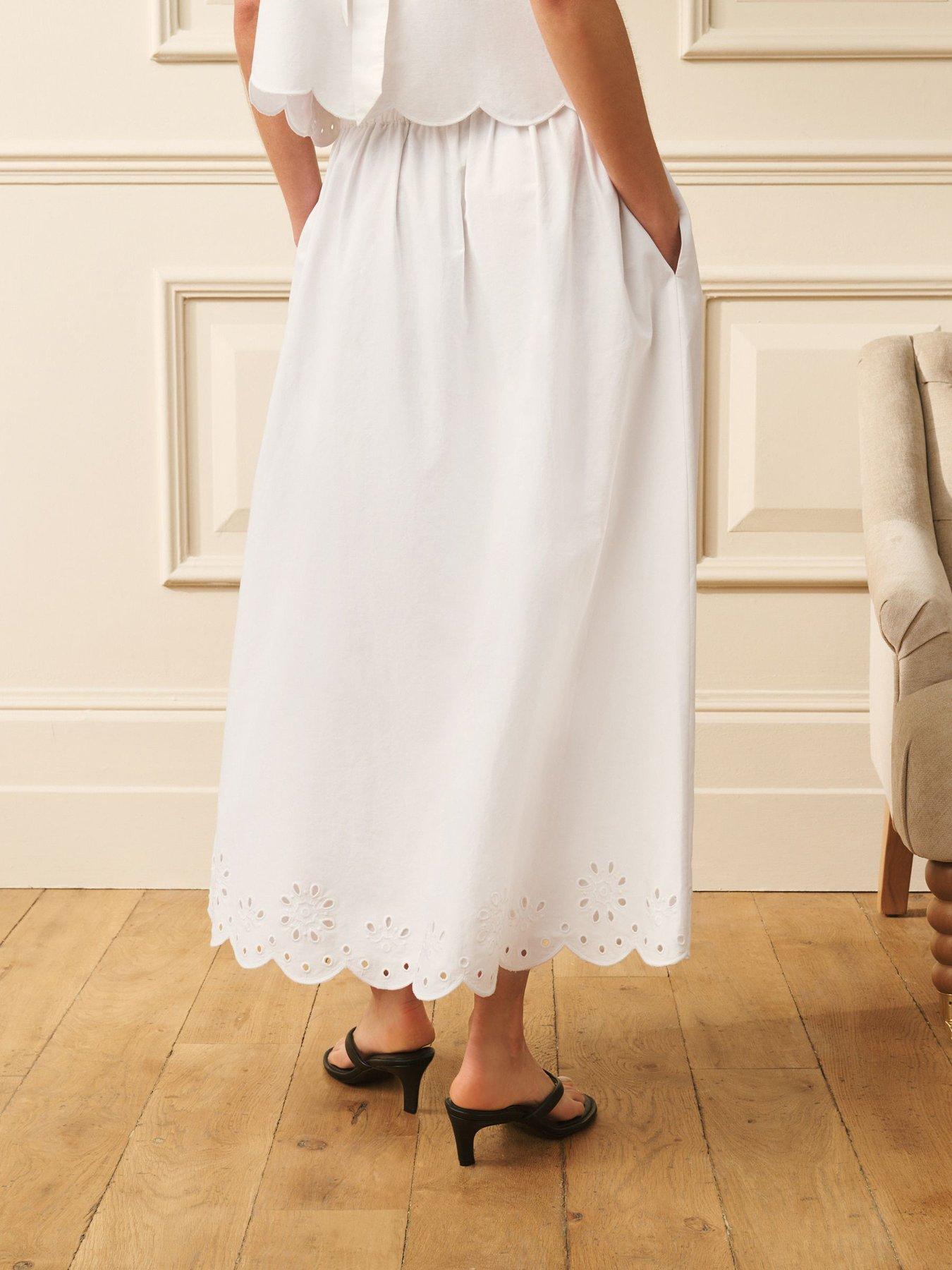Image 2 of 7 of Laura Ashley Broderie Co-Ord Skirt - White