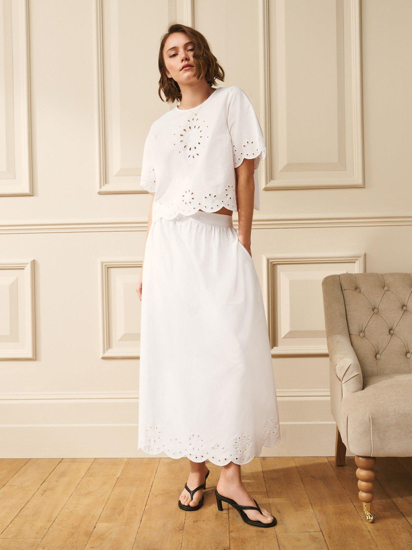 Image 3 of 7 of Laura Ashley Broderie Co-Ord Skirt - White