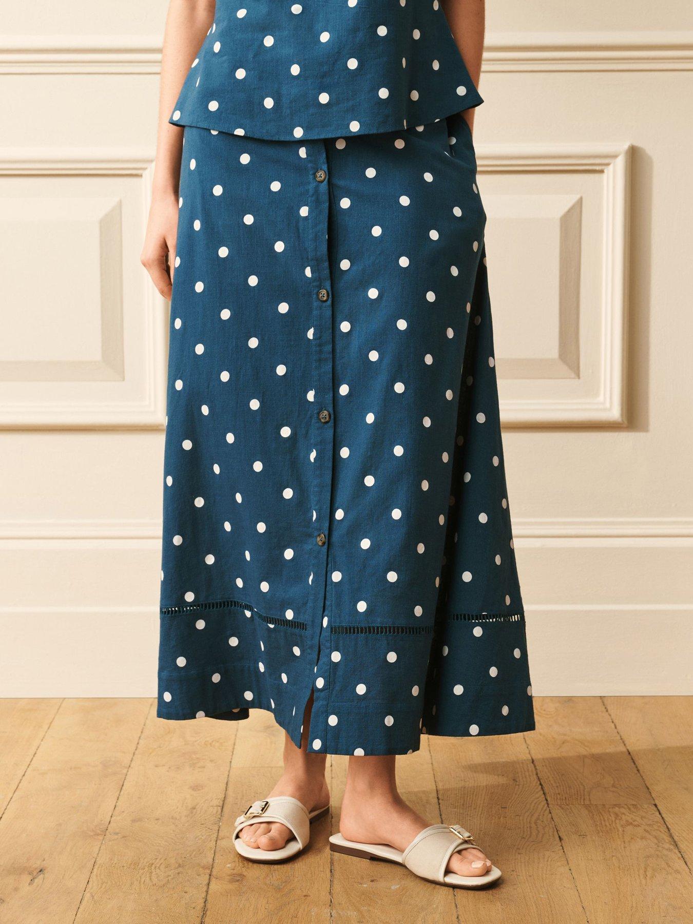 Laura Ashley Polka Dot Maxi Skirt - Blue