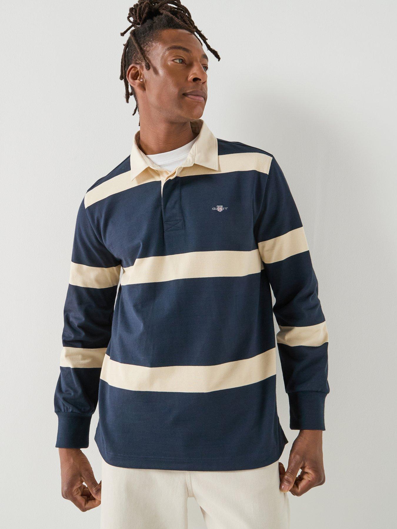 GANT Gant Striped Rugger Rugby Long Sleeve Polo Shirt - Navy