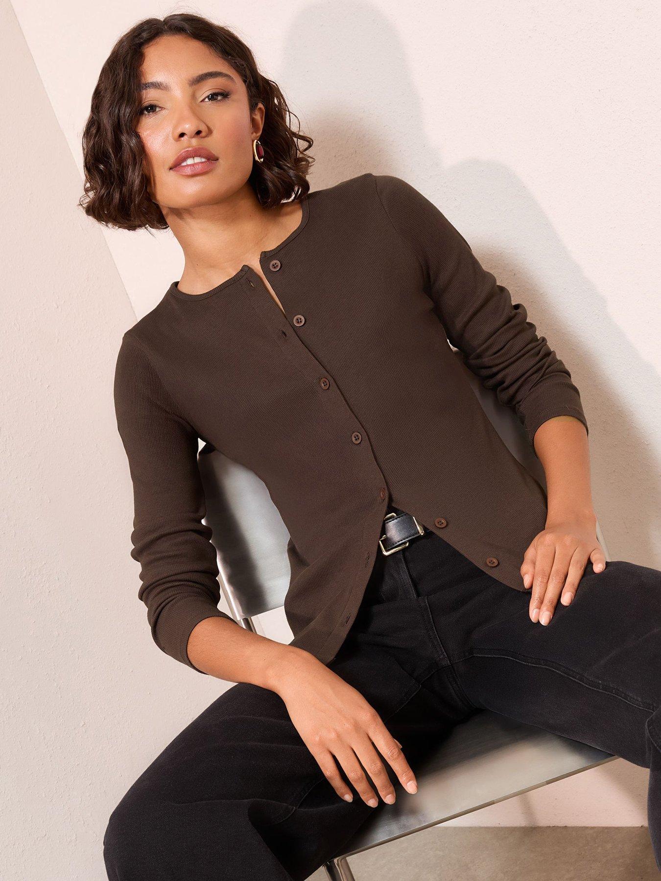 Image 1 of 4 of Friends Like These Button Through Rib Top - Brown