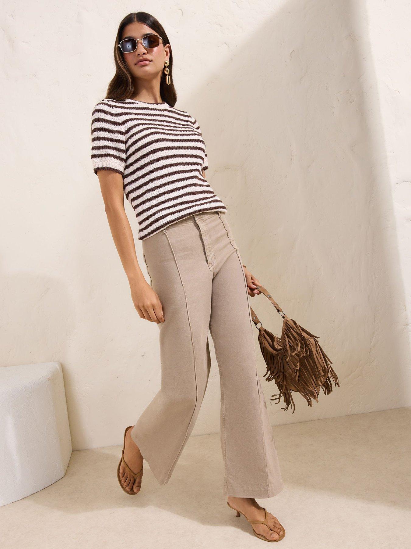 Image 3 of 6 of Friends Like These Ruffle Stripe Short Sleeve Top Brown - Multi