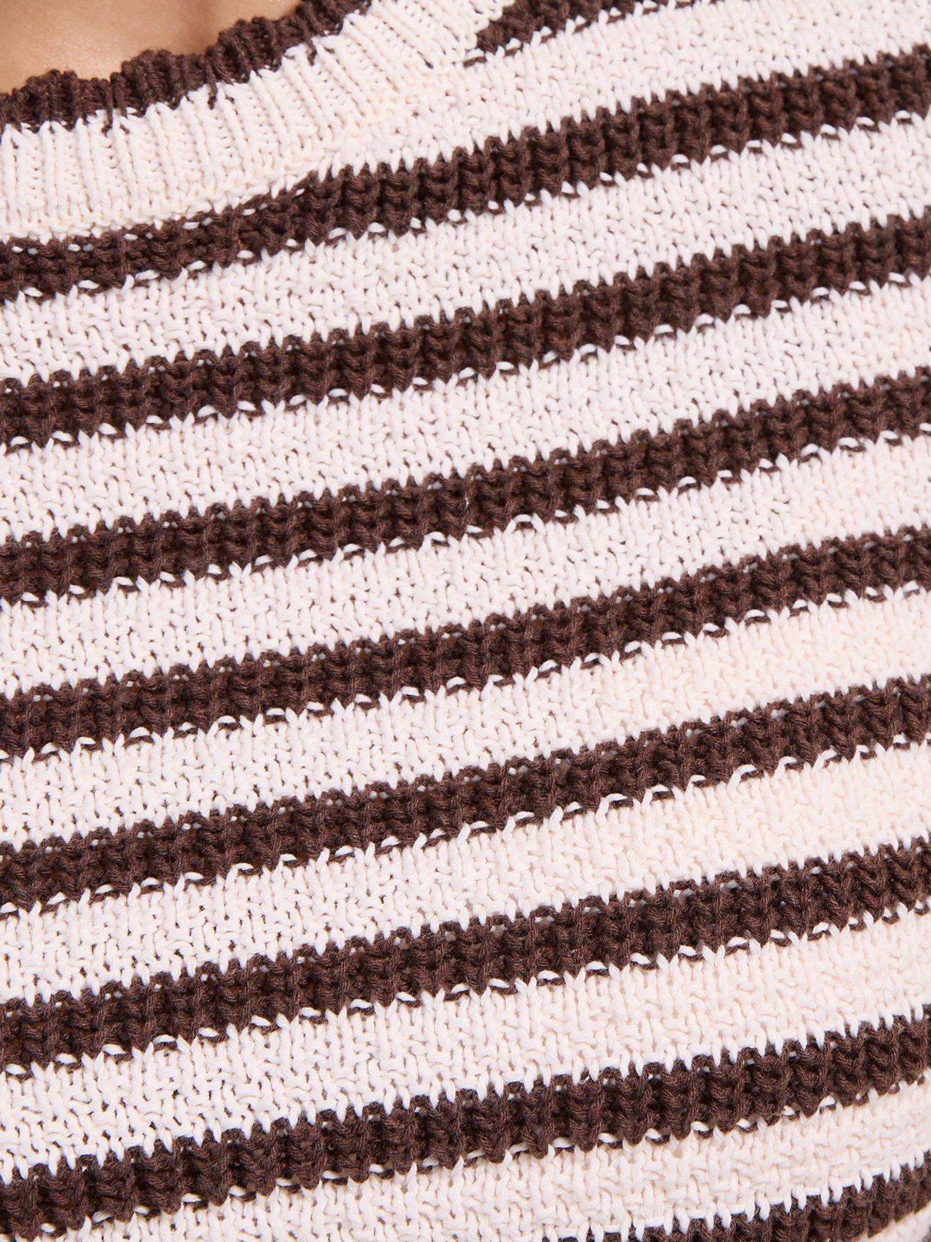 Image 6 of 6 of Friends Like These Ruffle Stripe Short Sleeve Top Brown - Multi