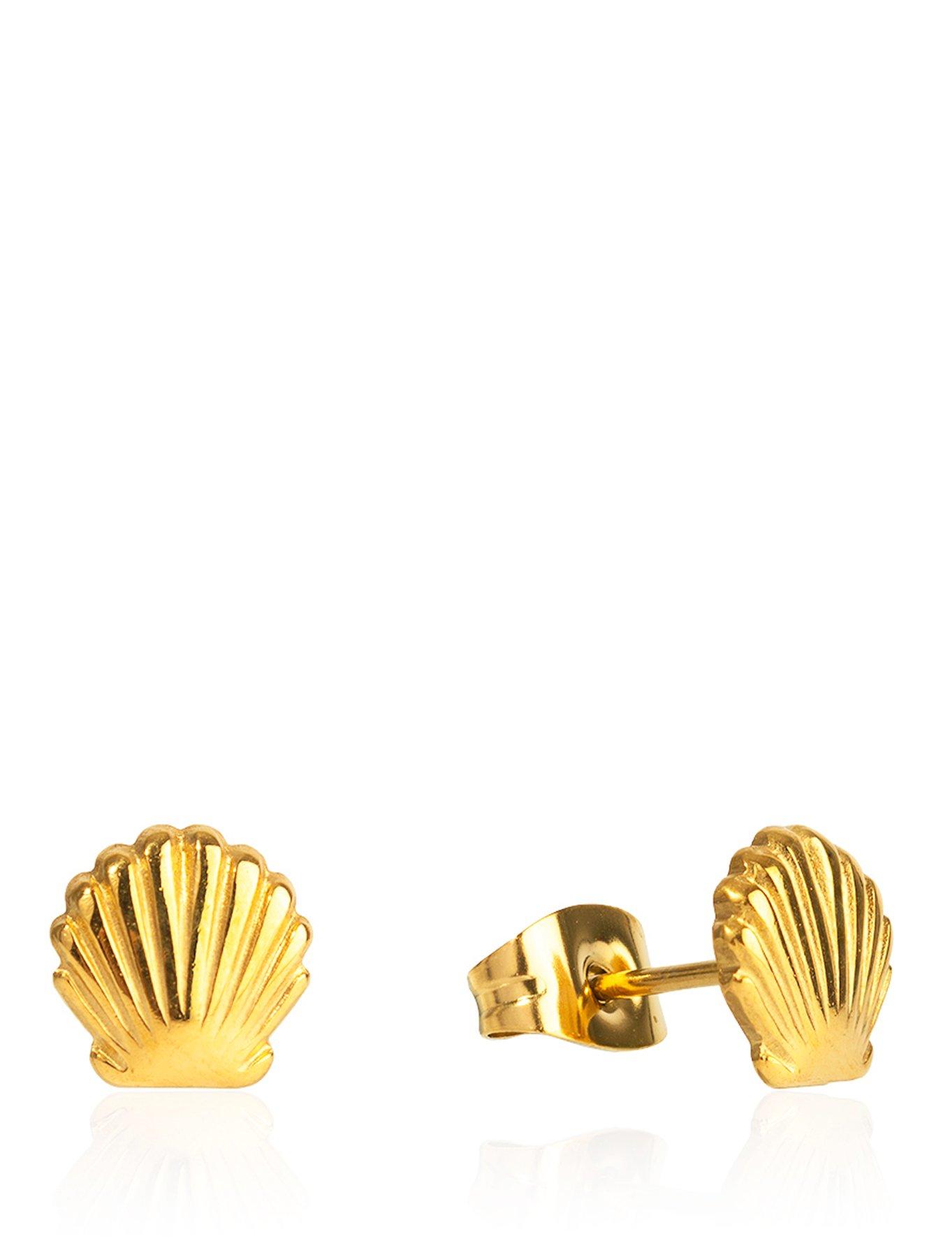 The Love Collection 18ct Gold PVD Plated Waterproof Stainless Steel Shell Studs