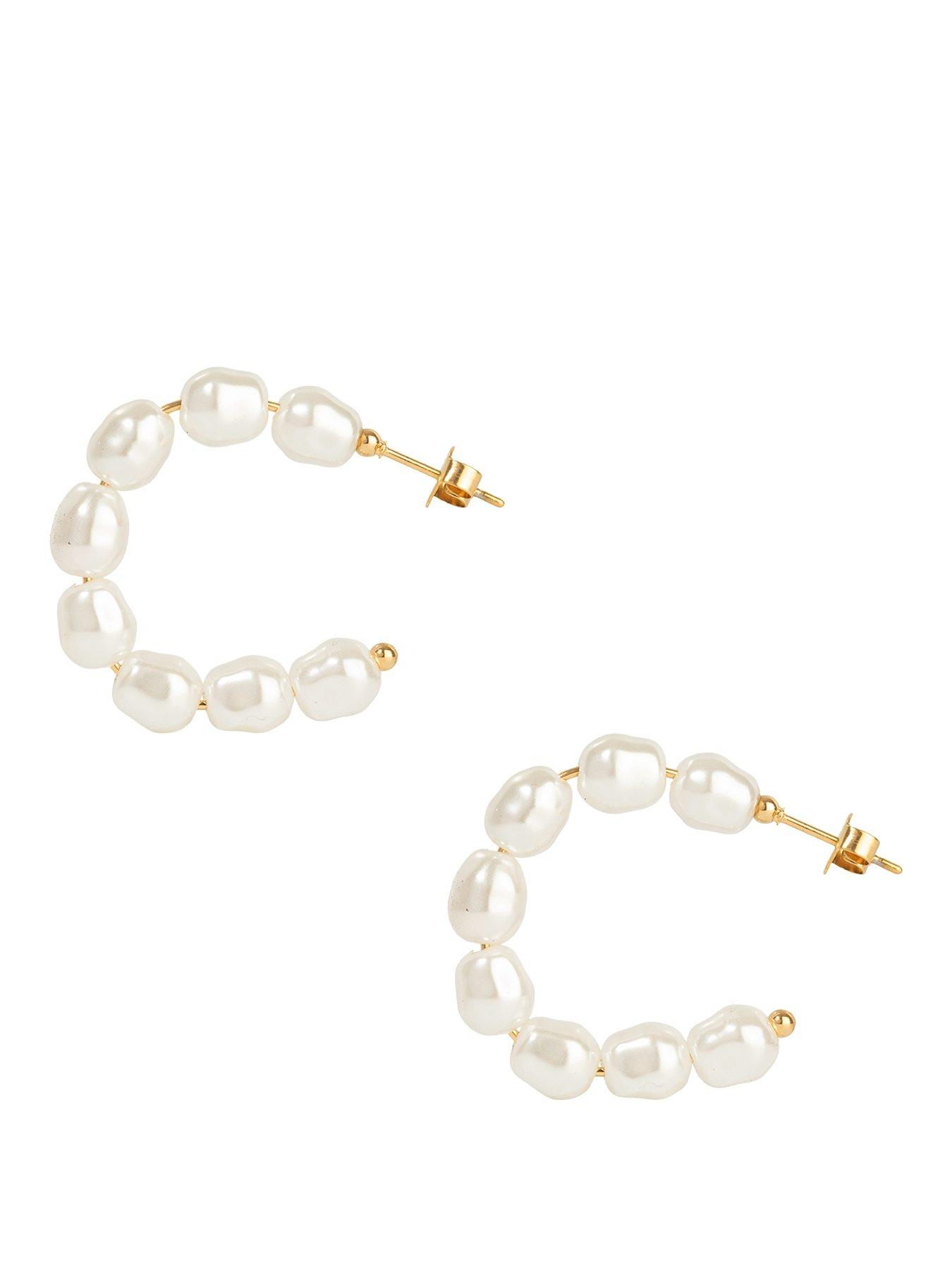 The Love Collection 18ct Gold PVD Plated Waterproof Stainless Steel Pearl Hoops