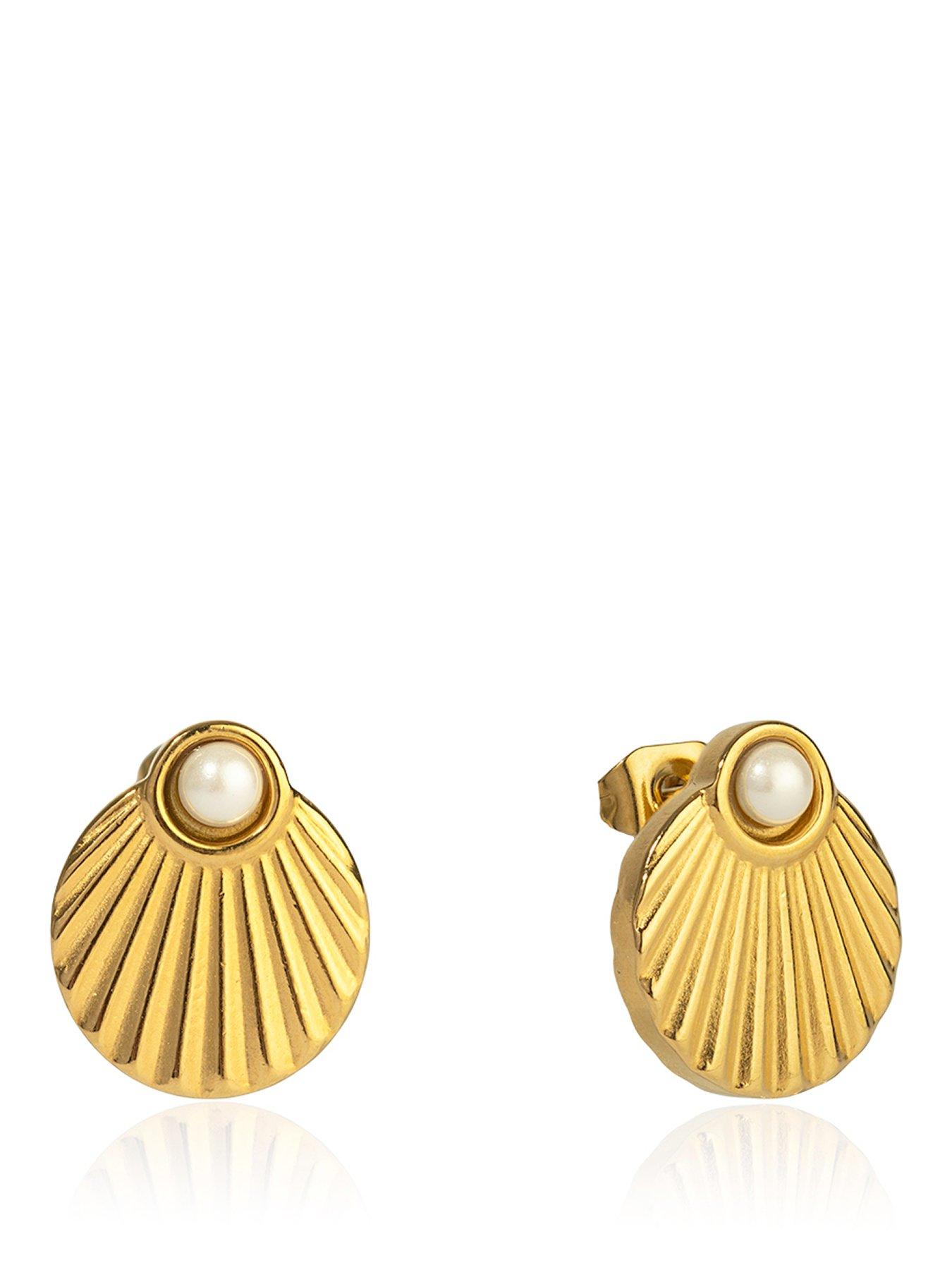 The Love Collection Shell Stainless Steel Ear Studs with Pearl