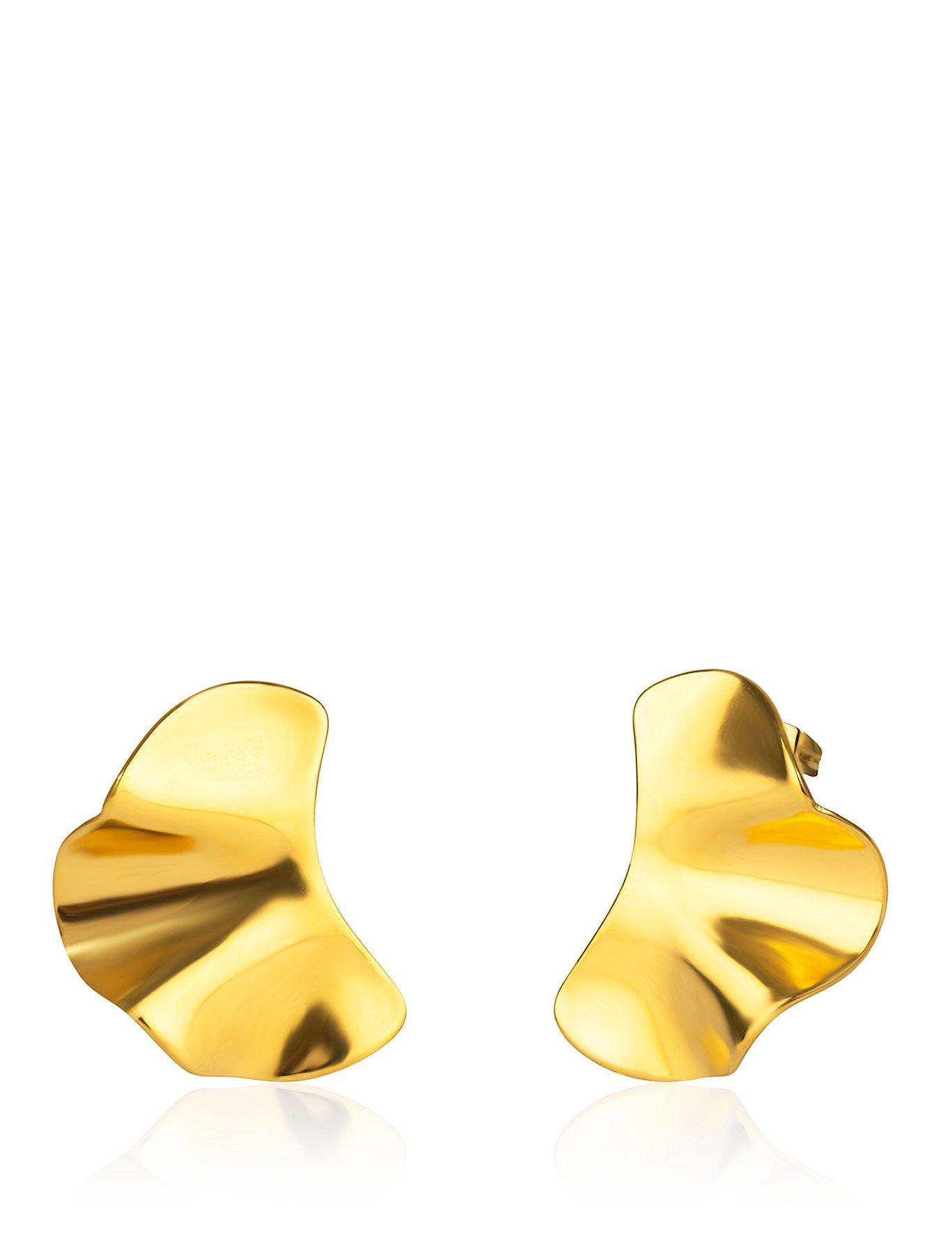 The Love Collection Gold Plated Stainless Steel Wave Stud Earrings