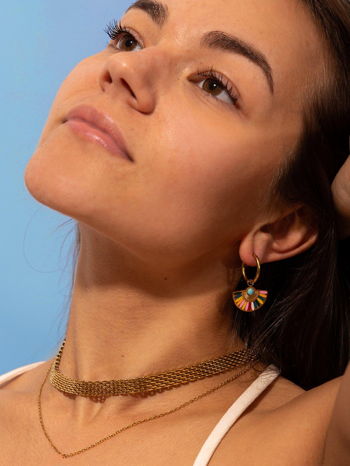 Image 5 of 6 of The Love Collection Gold Plated Stainless Steel Aztec Fan Charm Hoop