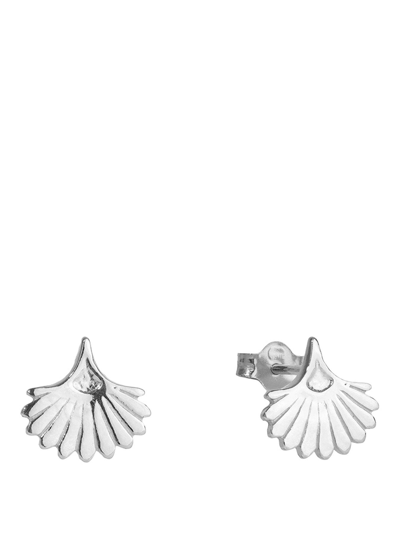 Image 1 of 5 of The Love Collection Sterling Silver Fan Shaped Stud
