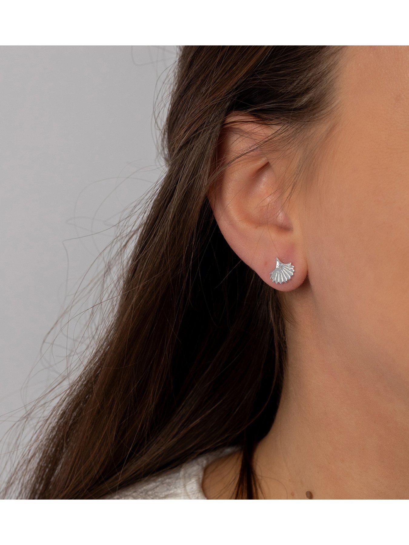 Image 2 of 5 of The Love Collection Sterling Silver Fan Shaped Stud
