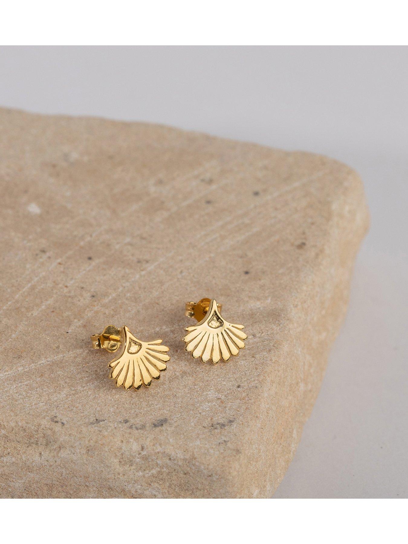 Image 4 of 5 of The Love Collection Gold Plated Sterling Silver Fan Shaped Stud