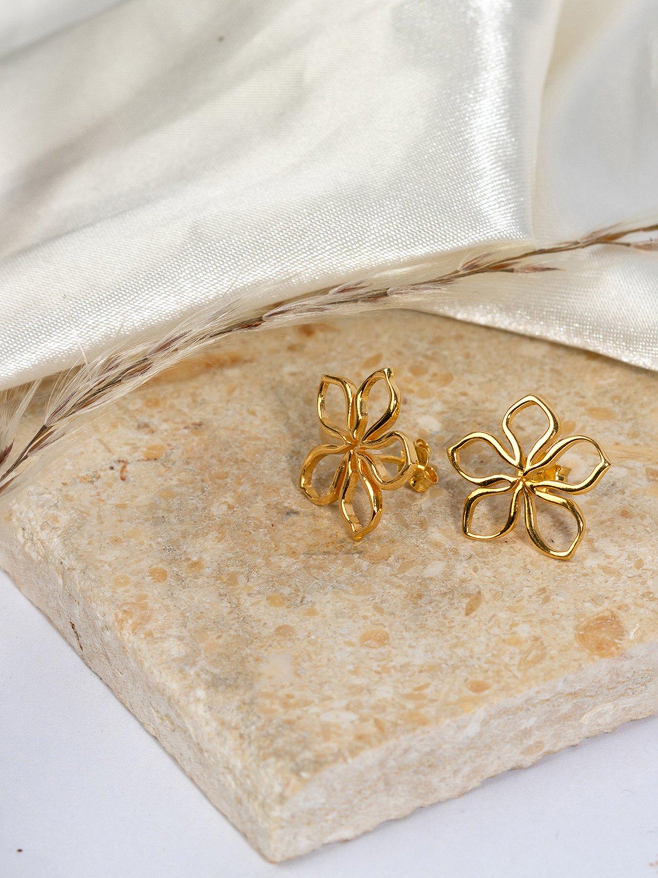 Image 4 of 5 of The Love Collection Gold Plated Sterling Silver Open Flower Studs