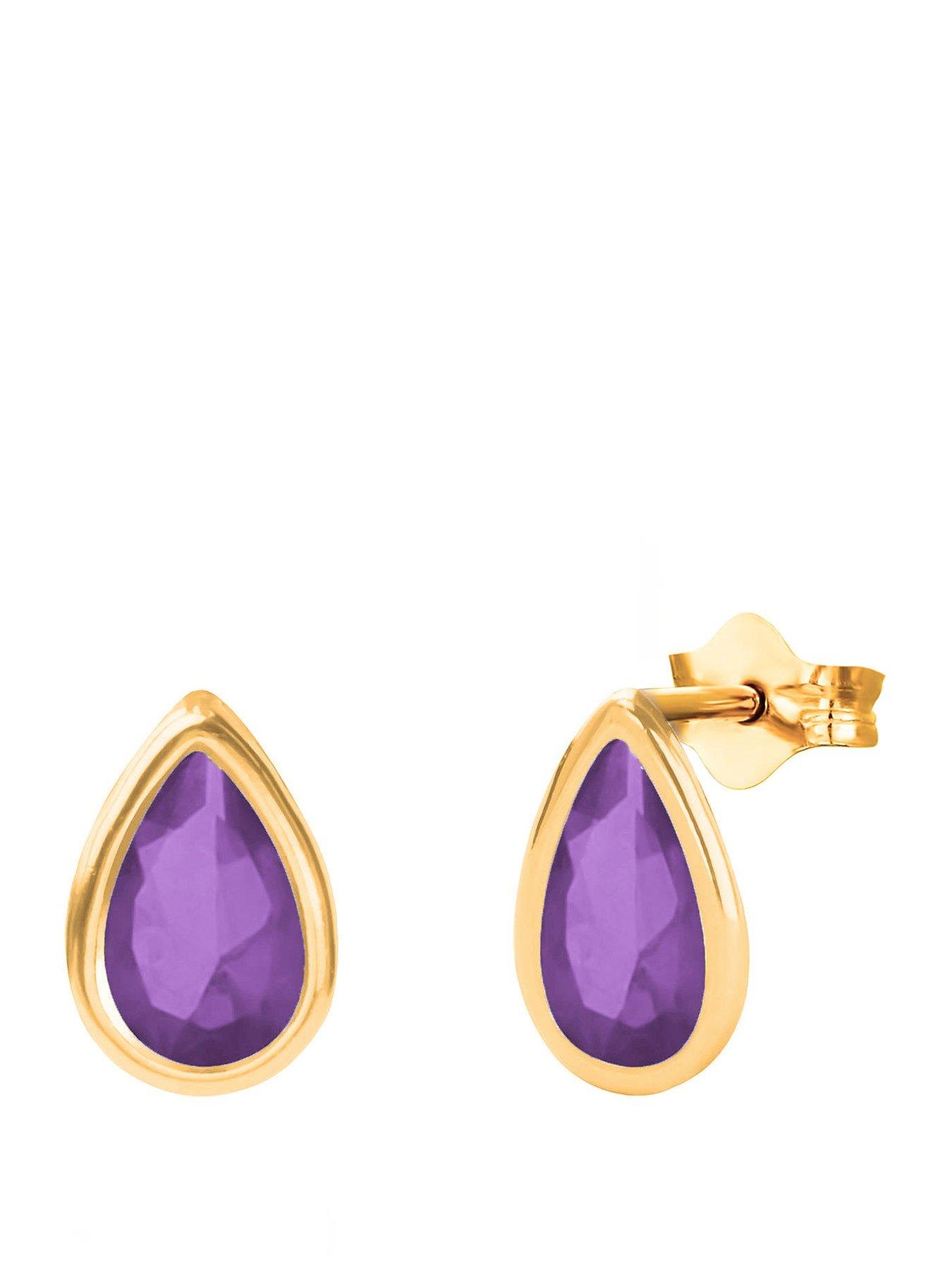 the-love-collection-9ct-yellow-gold-amethyst-teardrop-rubover-studfront