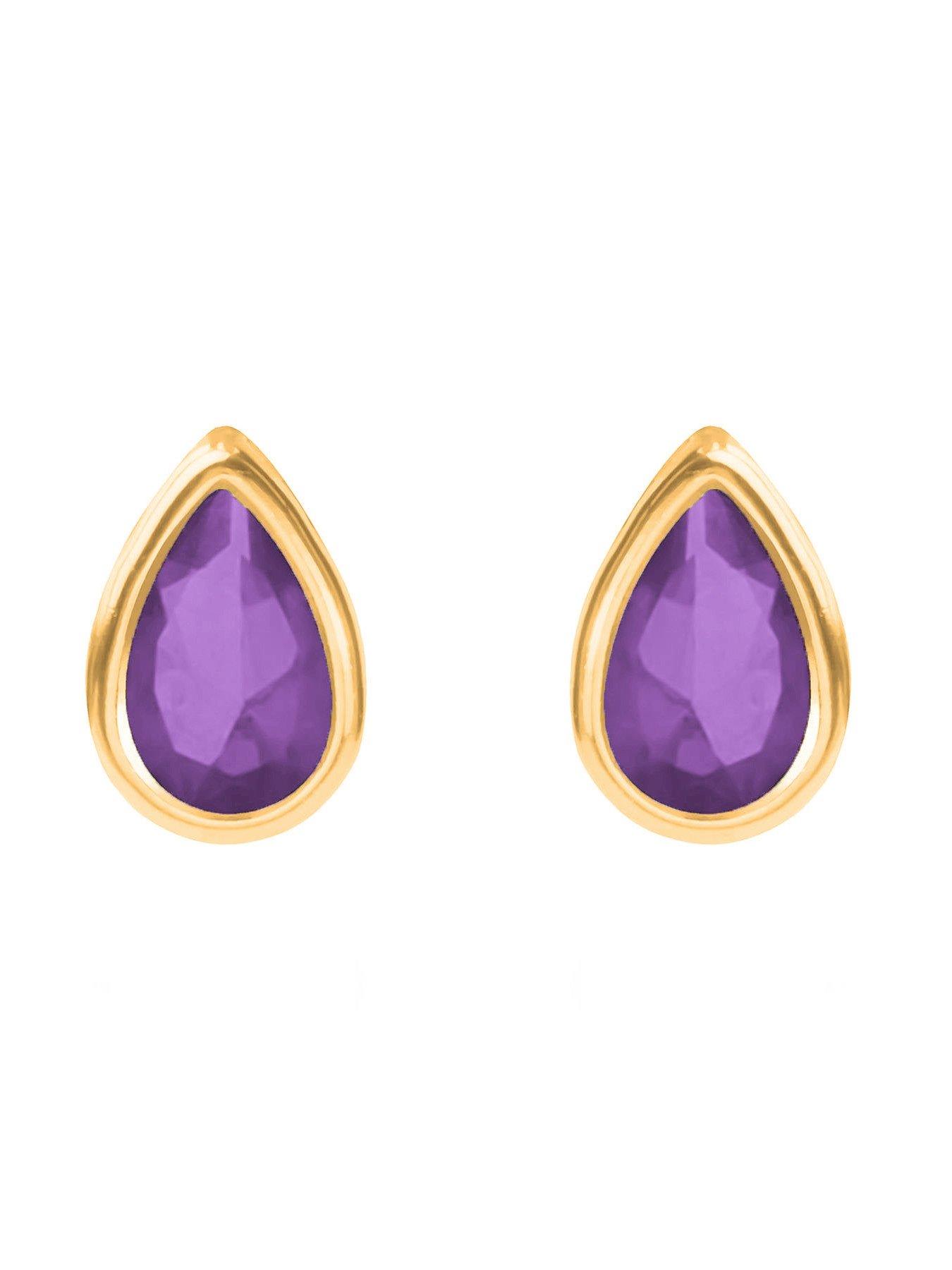 the-love-collection-9ct-yellow-gold-amethyst-teardrop-rubover-studback