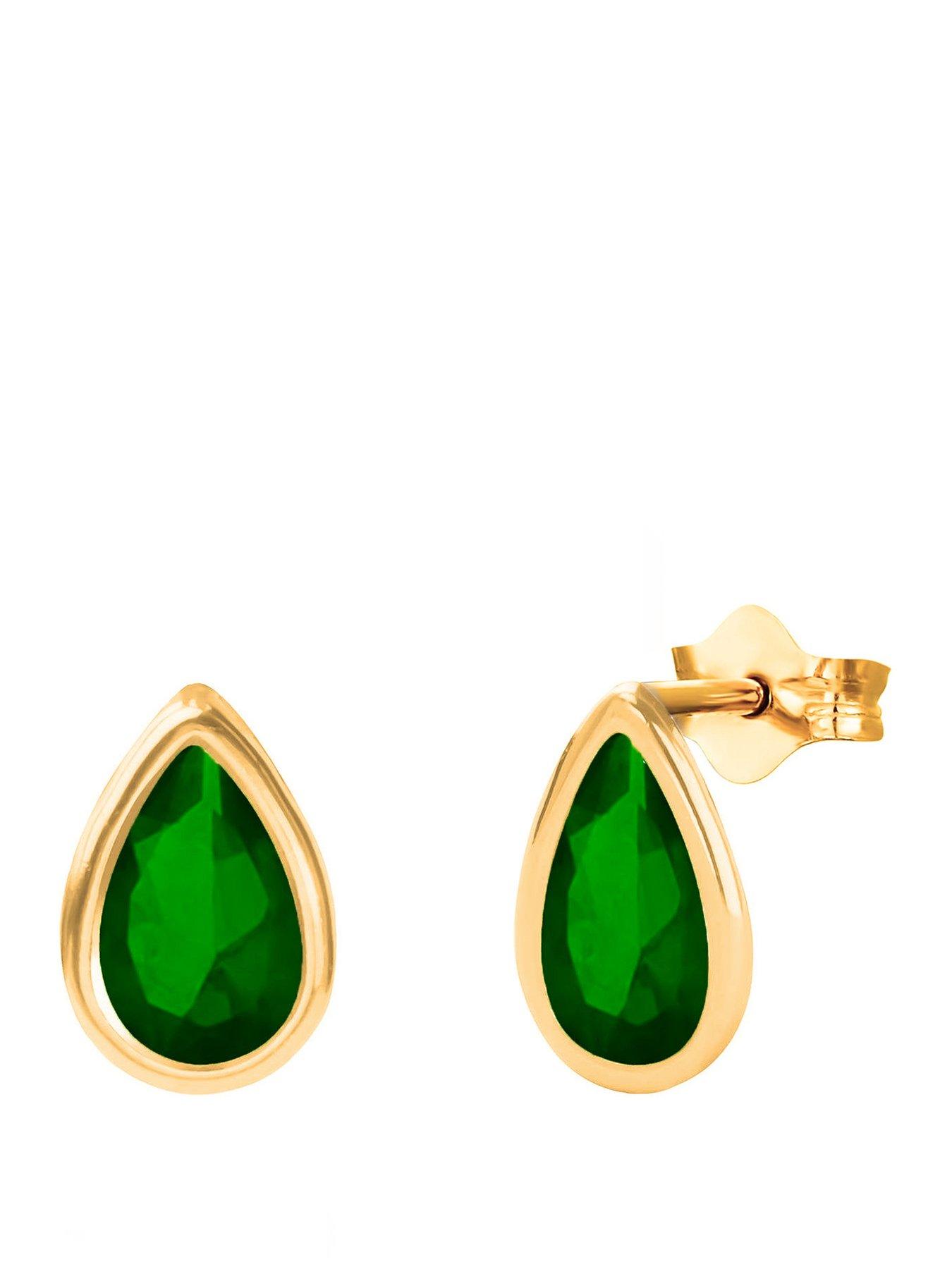 the-love-collection-9ct-yellow-gold-emerald-cz-teardrop-rubover-studfront