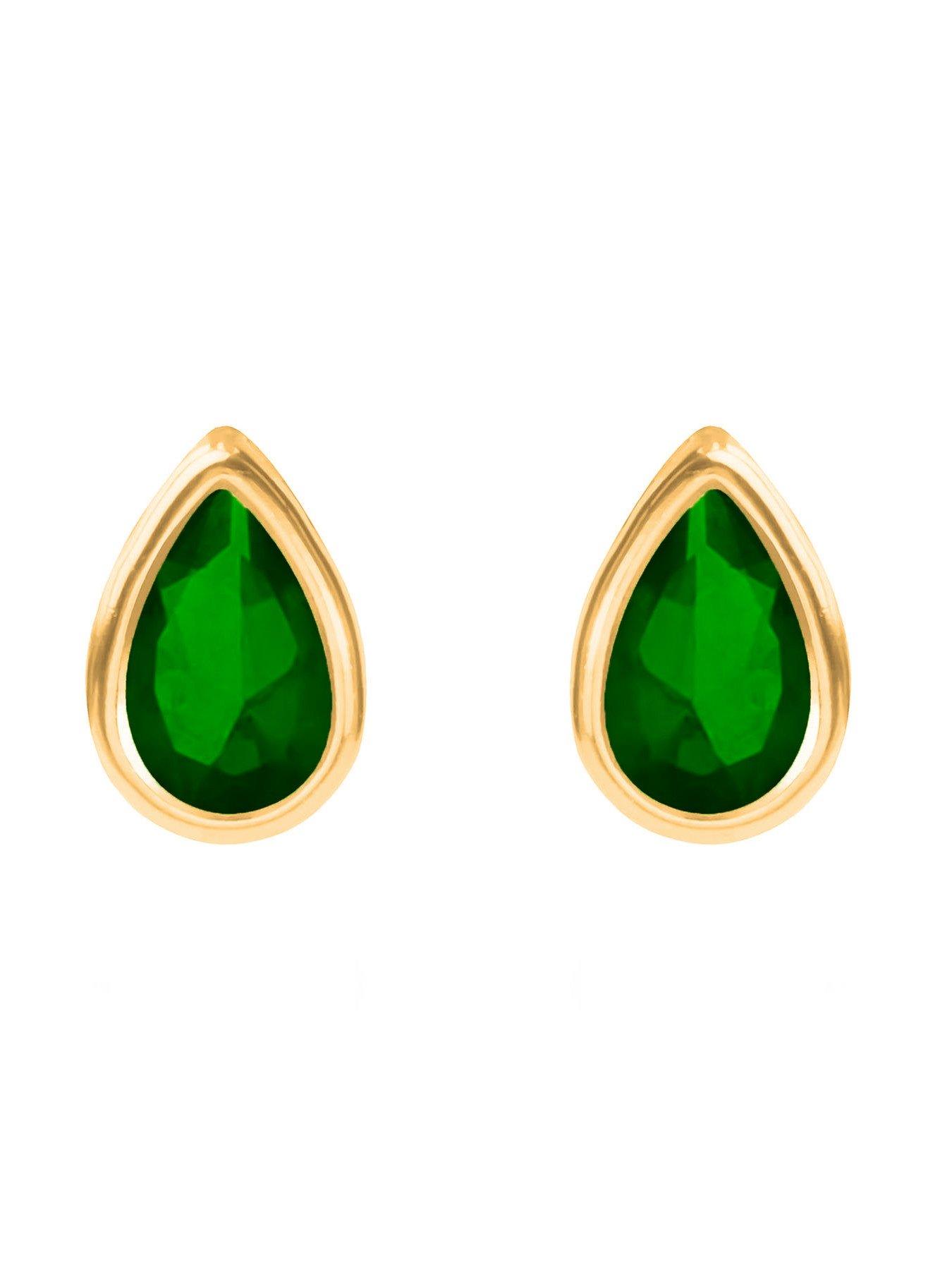 the-love-collection-9ct-yellow-gold-emerald-cz-teardrop-rubover-studback